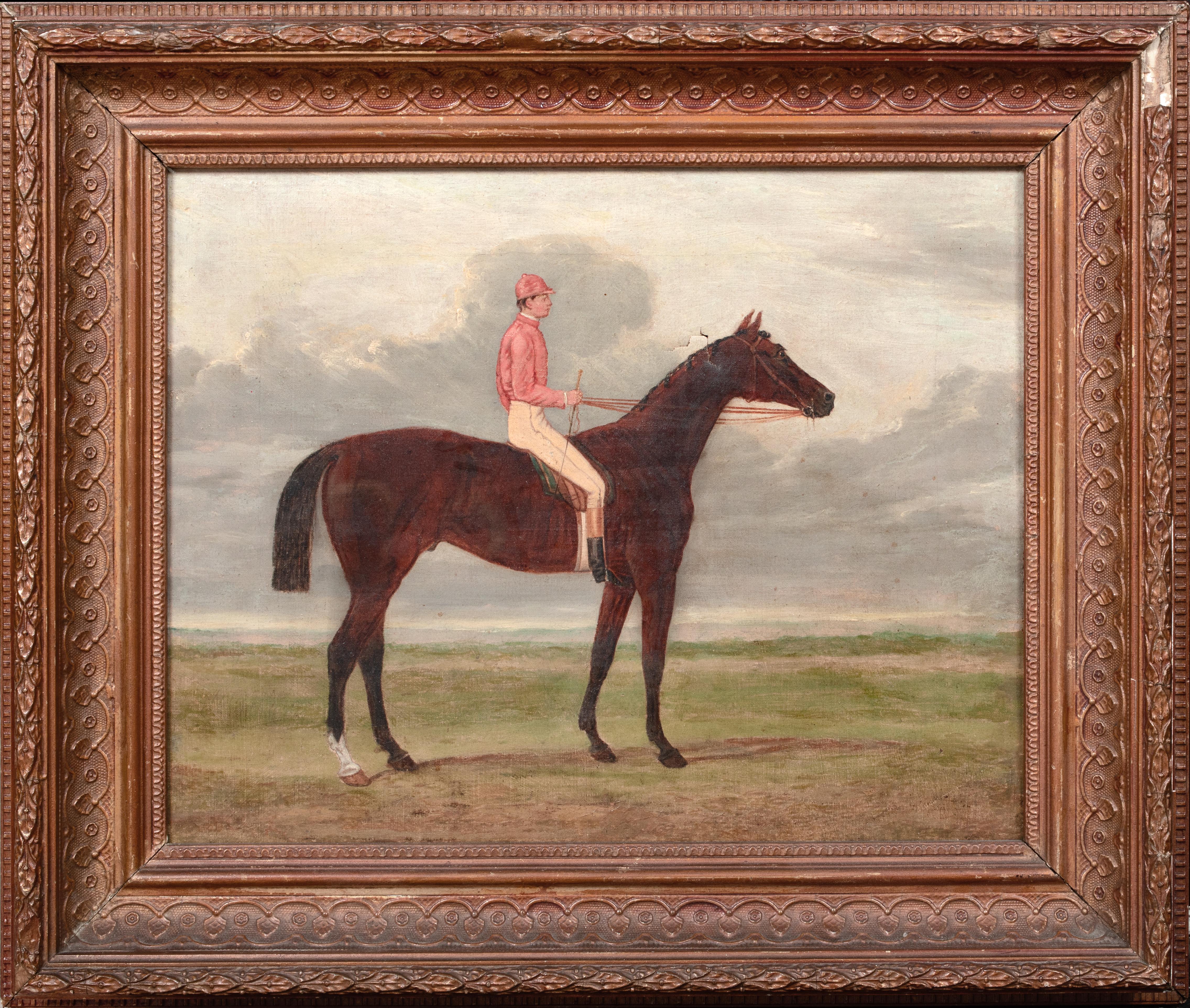 John Frederick Herring Sr. Portrait Painting - Portrait Of "Sefton" Henry Constable Up Top 1878 Epsom Derby Winner 19th Century