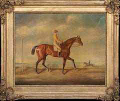 Portrait de "Weather Gauge" et du jockey John Tiny Wells en haut, 19e siècle 
