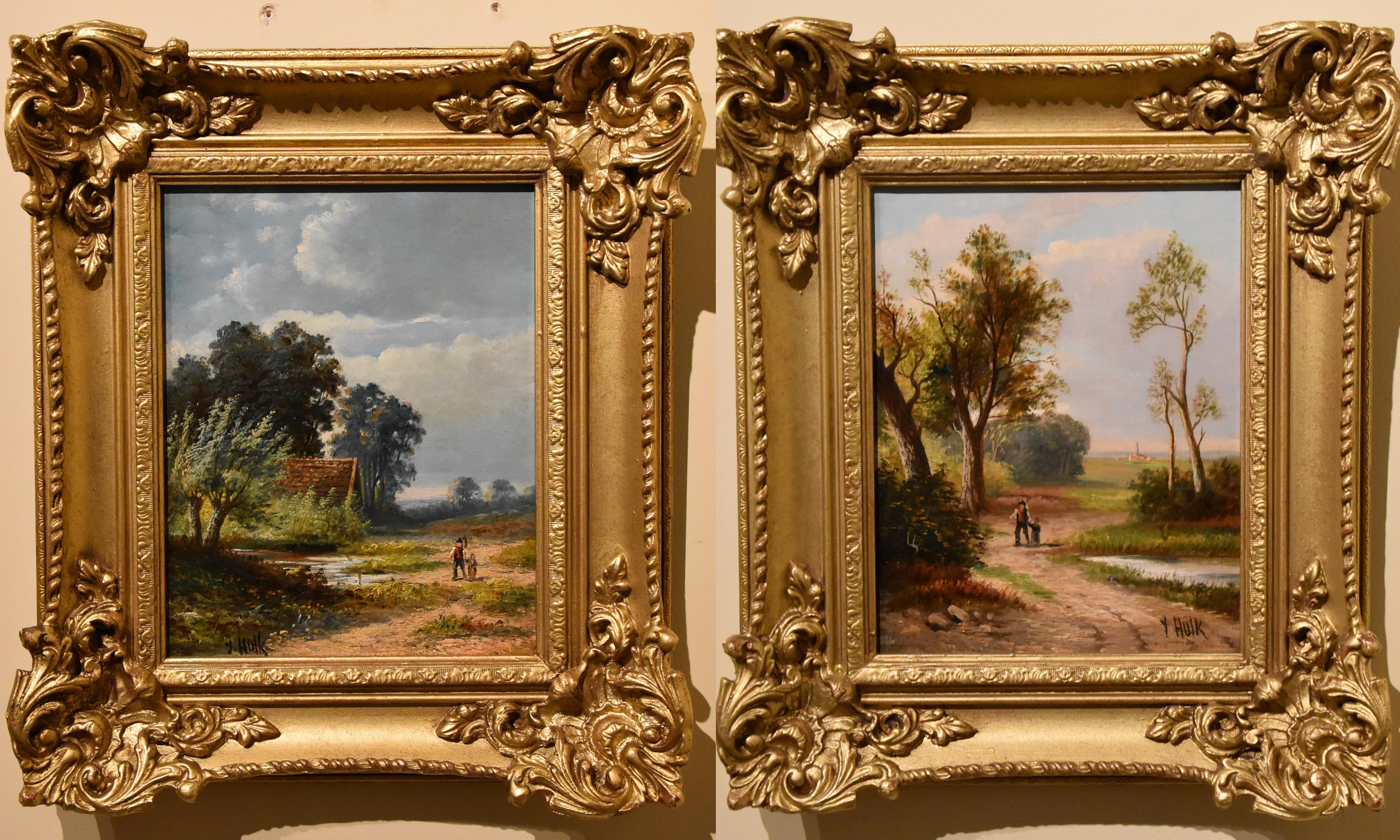 Oil Painting Pair by John Frederick Hulk Junior "Dutch Landscapes" RBA 1855 - 1913. Dutch painter of town scenes who studied at the Rjksaedemie in Amsterdam and Julians in Paris. Both oil on canvas. Signed

Dimensions unframed 10 x 8
