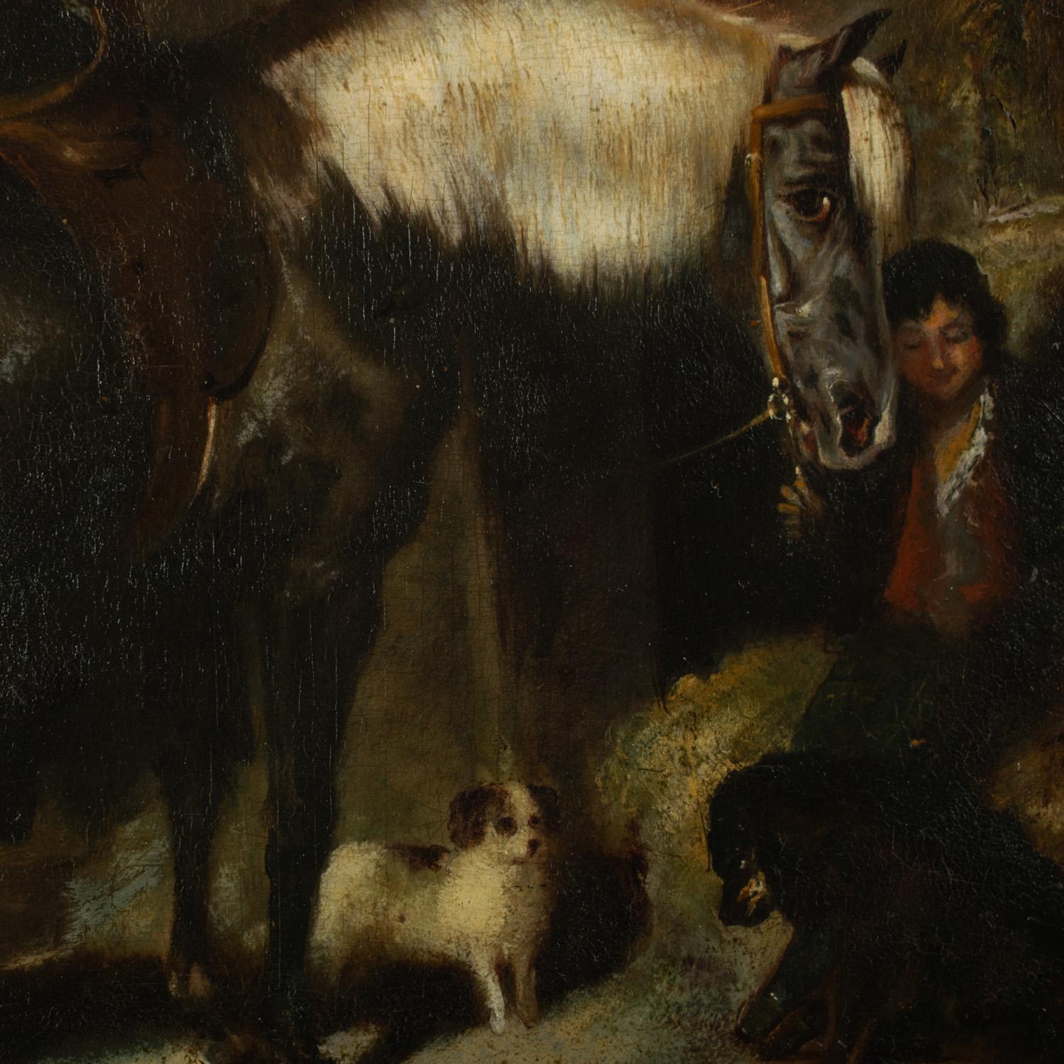 19th Century John Frederick II HERRING (1815-1907) - Young boy with a pony and his dogs For Sale