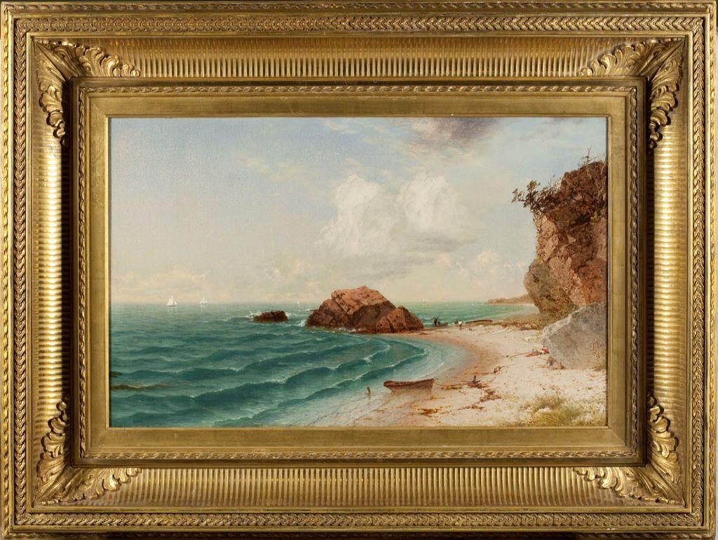 New England Coastal Scene with Figures - Painting by John Frederick Kensett