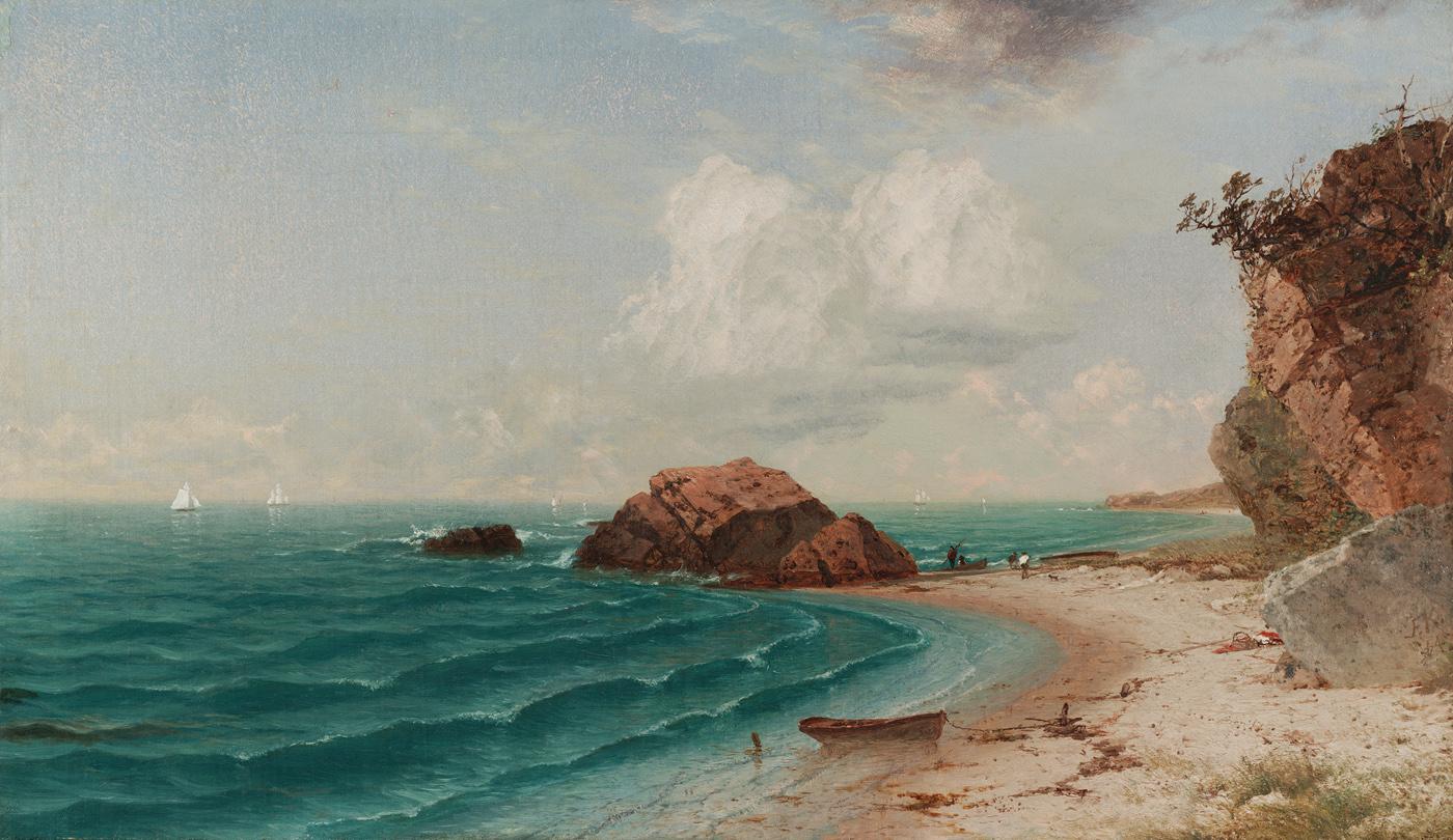 John Frederick Kensett Landscape Painting - New England Coastal Scene with Figures
