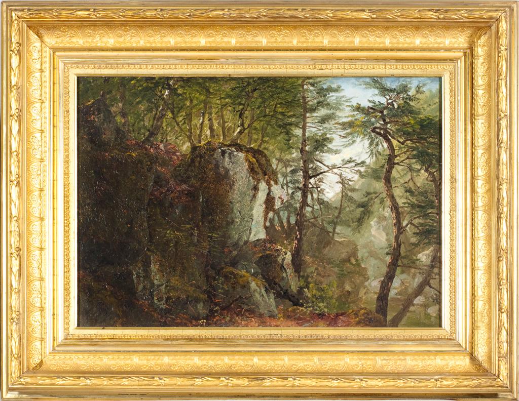 Wooded Landscape with Boulders - Painting by John Frederick Kensett