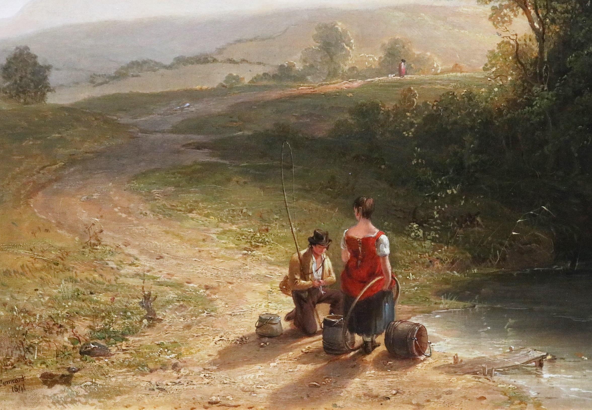 ‘River Scene near Scarborough’ by John Frederick Tennant R.B.A. (1796-1872). The painting – which depicts a couple by a brook fishing at sunset in North Yorkshire – is signed by the artist and dated 1841 in which year it was exhibited at the Royal