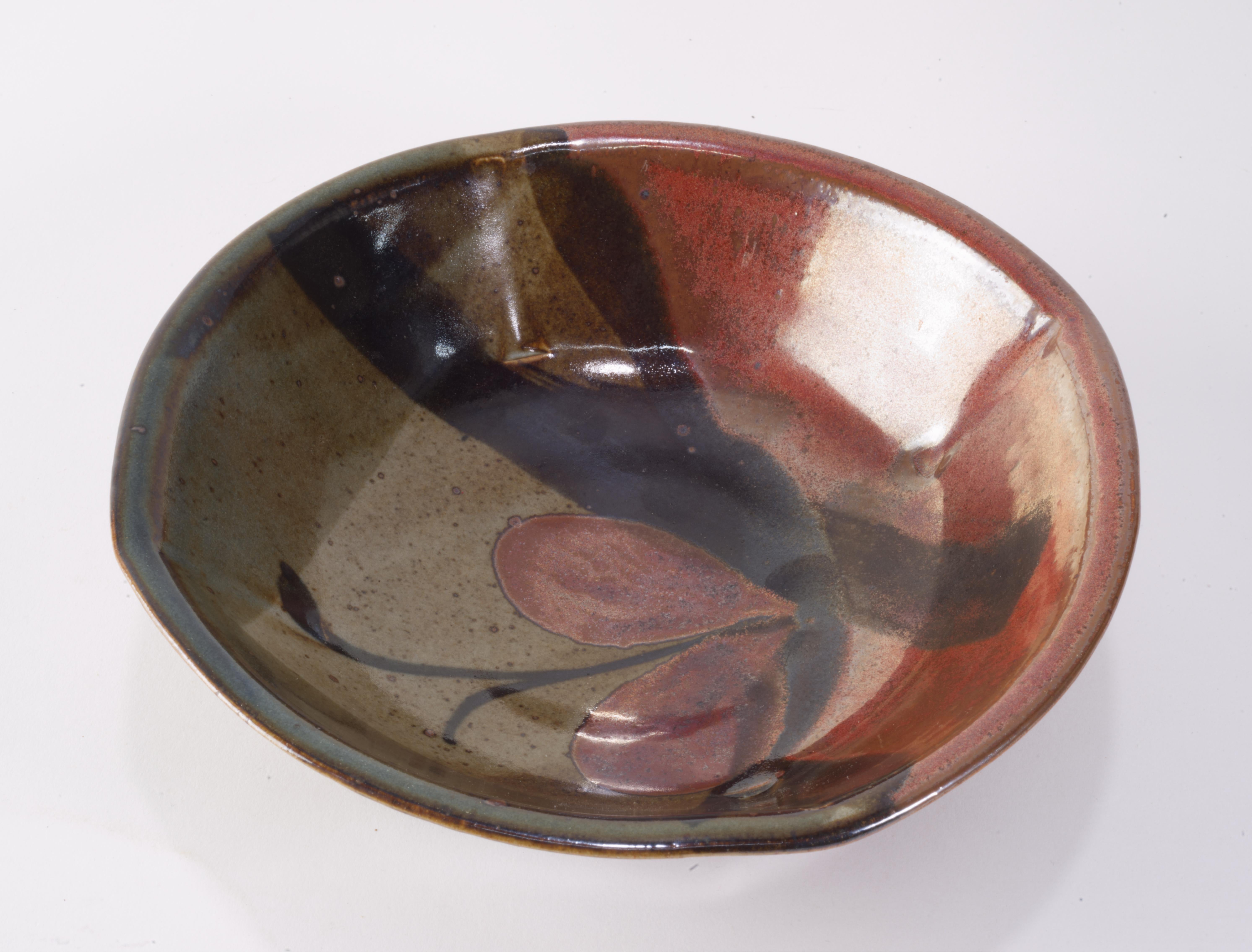 Glazed John Freimarck Calligraphy Inspired Bowl Organic Art Pottery 1970s For Sale