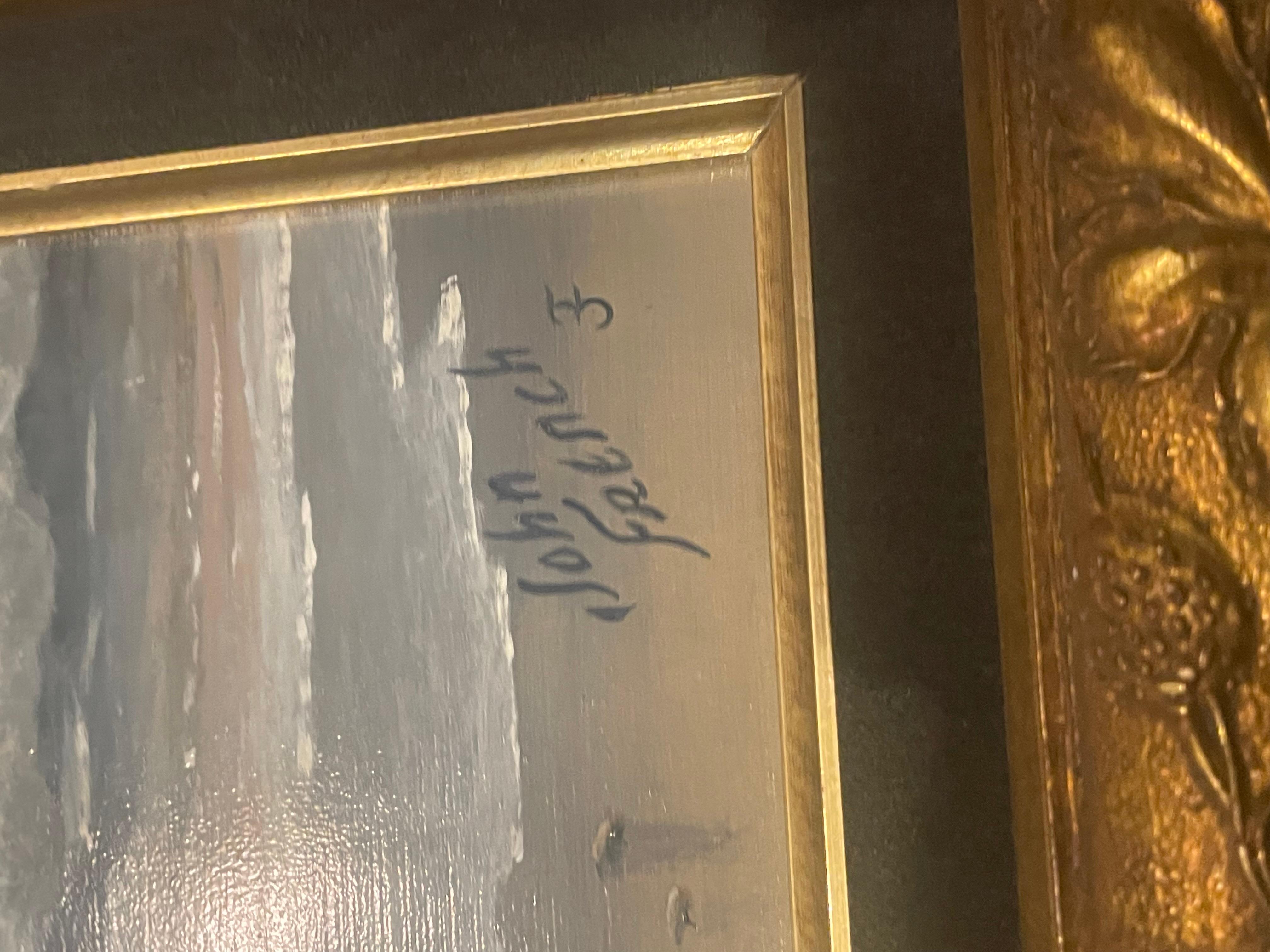 Se trata de una Pintura al óleo sobre tabla original del artista tejano John French, realizada en 1991. En excelente estado. Medidas 24x27