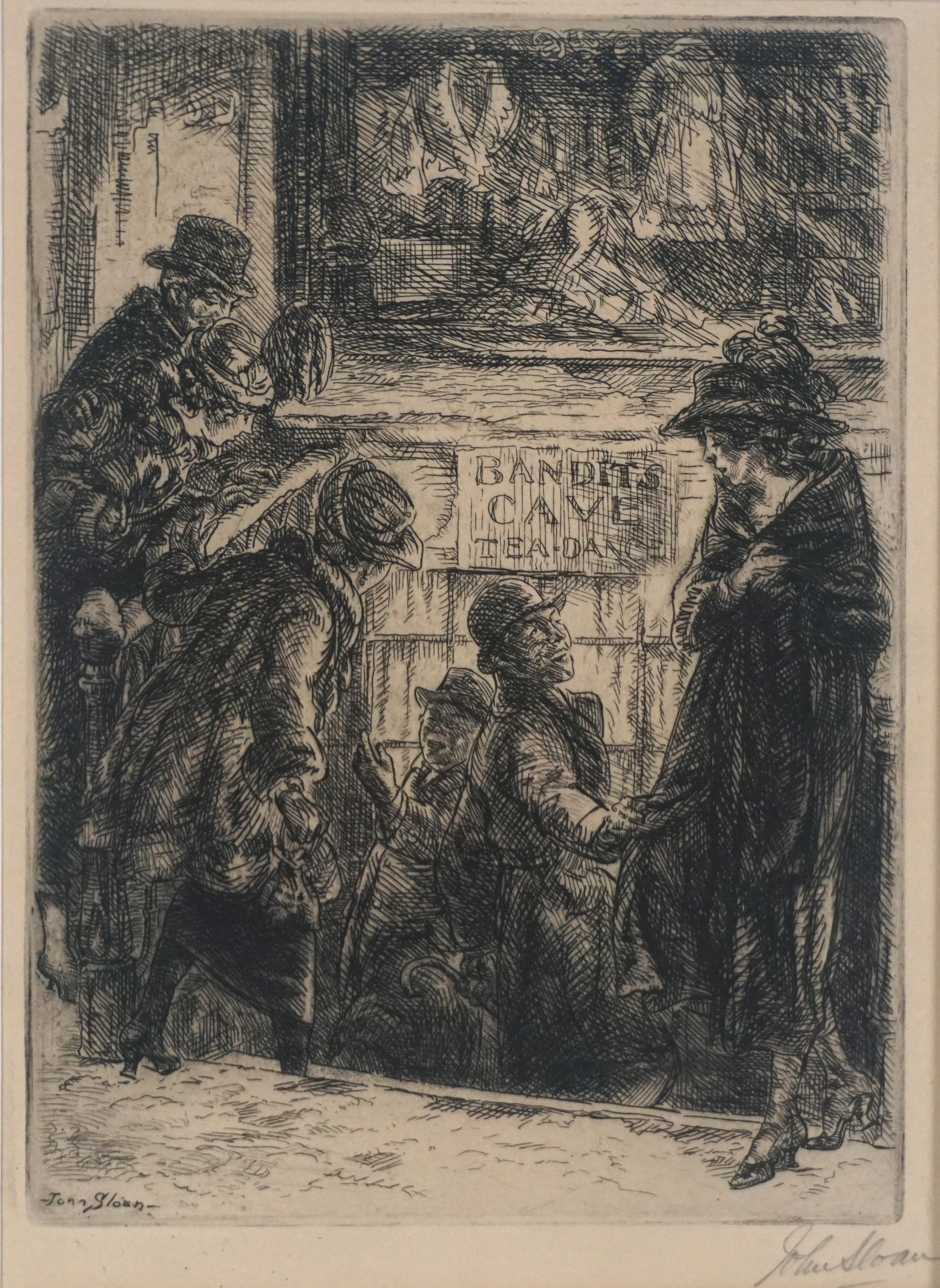 Figurative Print de John French Sloan - Realismo social de principios del siglo XX Grabado de John Sloan -- Cueva de los bandidos