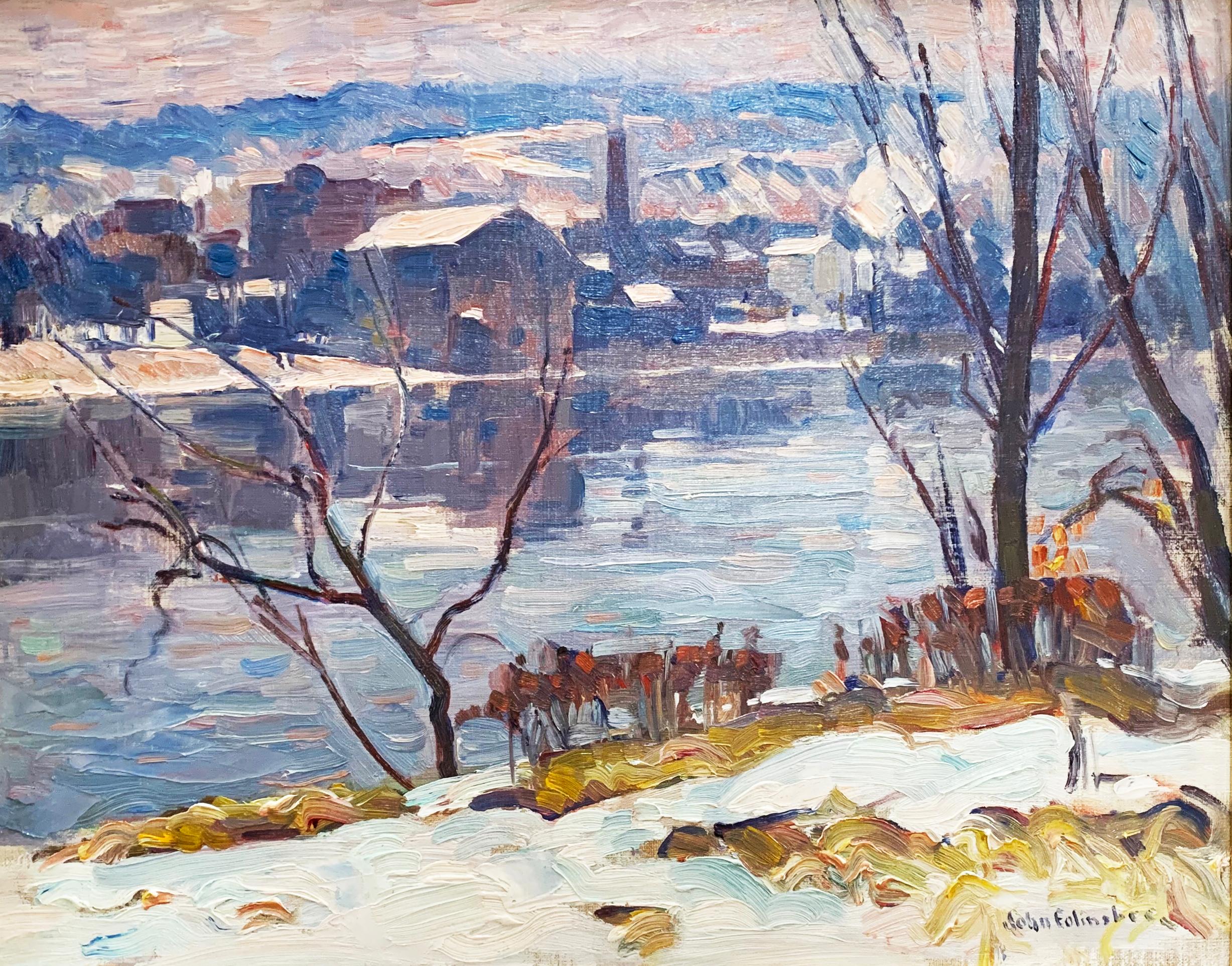 John Folinsbee, Delaware River & Lambertville, NJ, ca. 1930, Signed - Painting by John Fulton Folinsbee