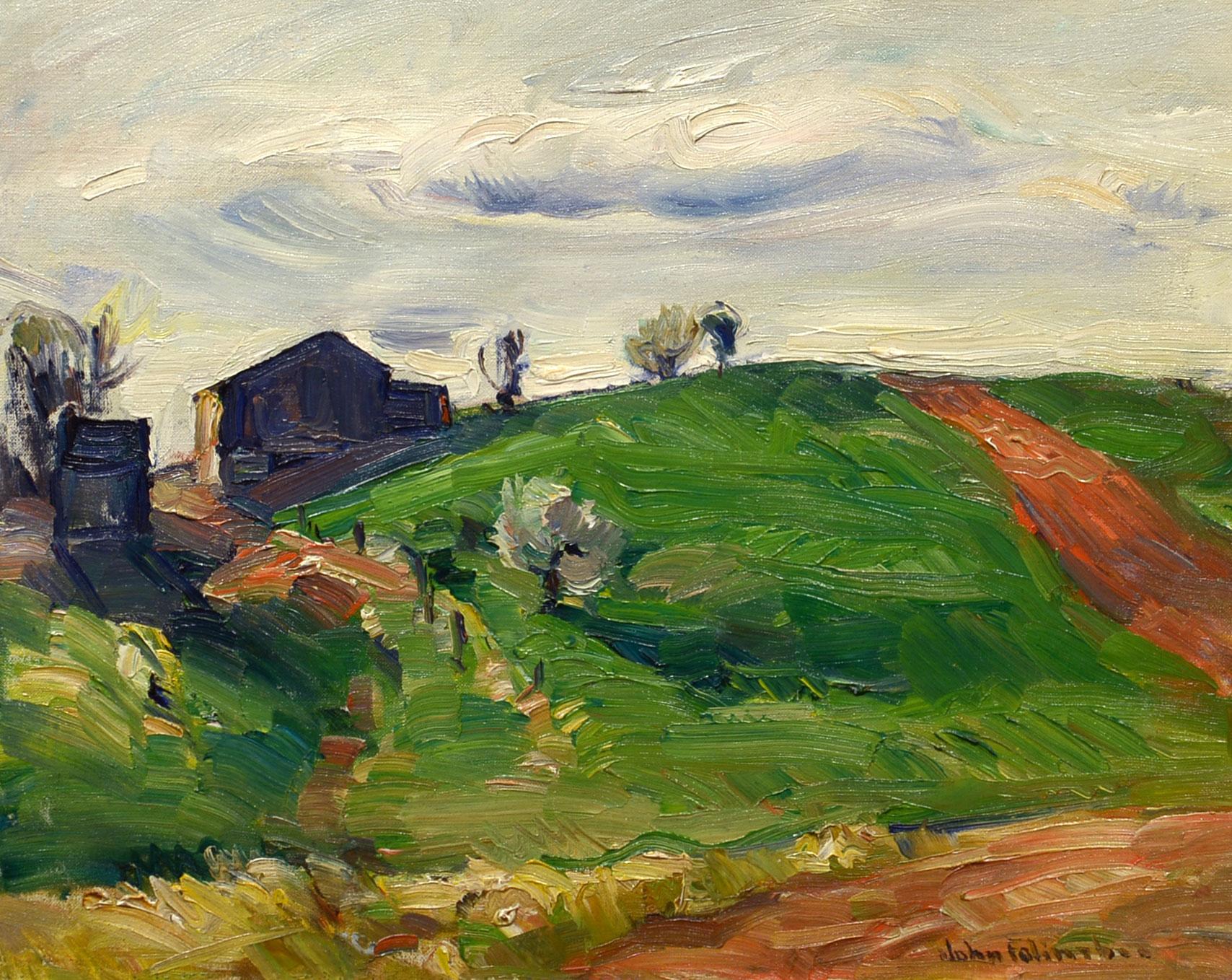 John Fulton Folinsbee Landscape Painting – Sommerfarm, amerikanischer Impressionist, Öl, Landschaft, New Hope, Pennsylvania