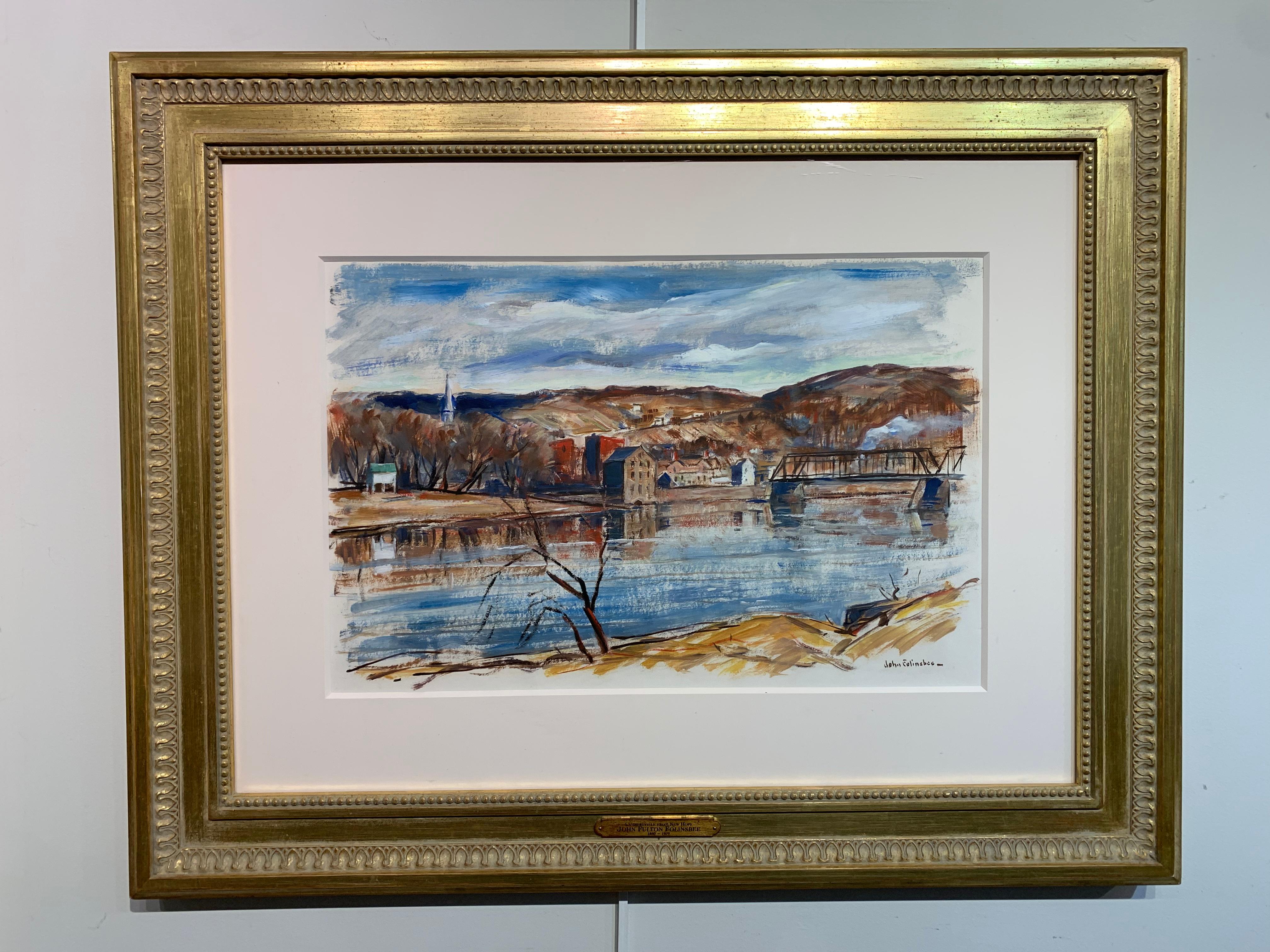View of Lambertville, NJ, Pennsylvania Impressionist Landscape by Delaware River - Painting by John Fulton Folinsbee