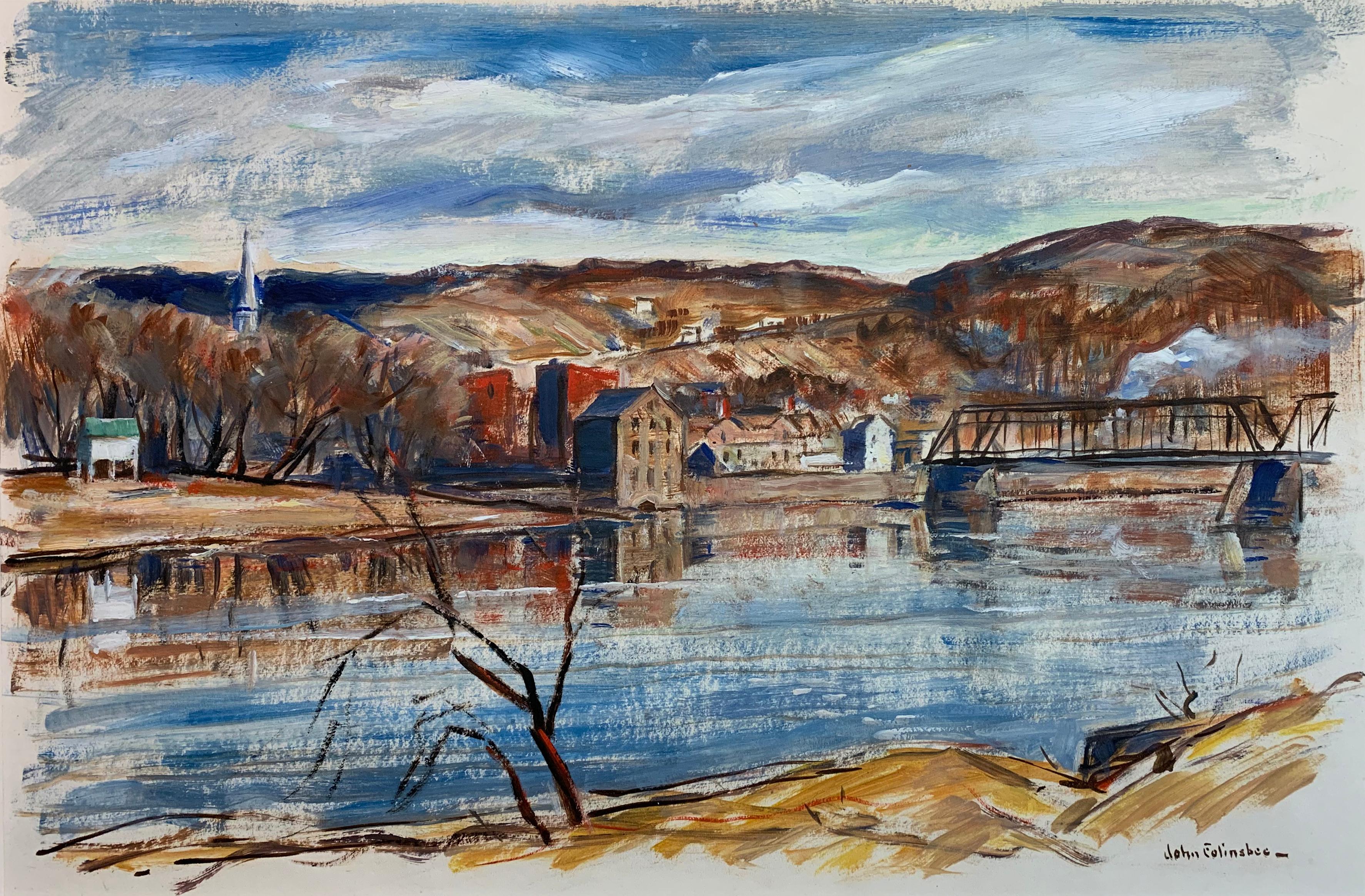 John Fulton Folinsbee Landscape Painting - View of Lambertville, NJ, Pennsylvania Impressionist Landscape by Delaware River
