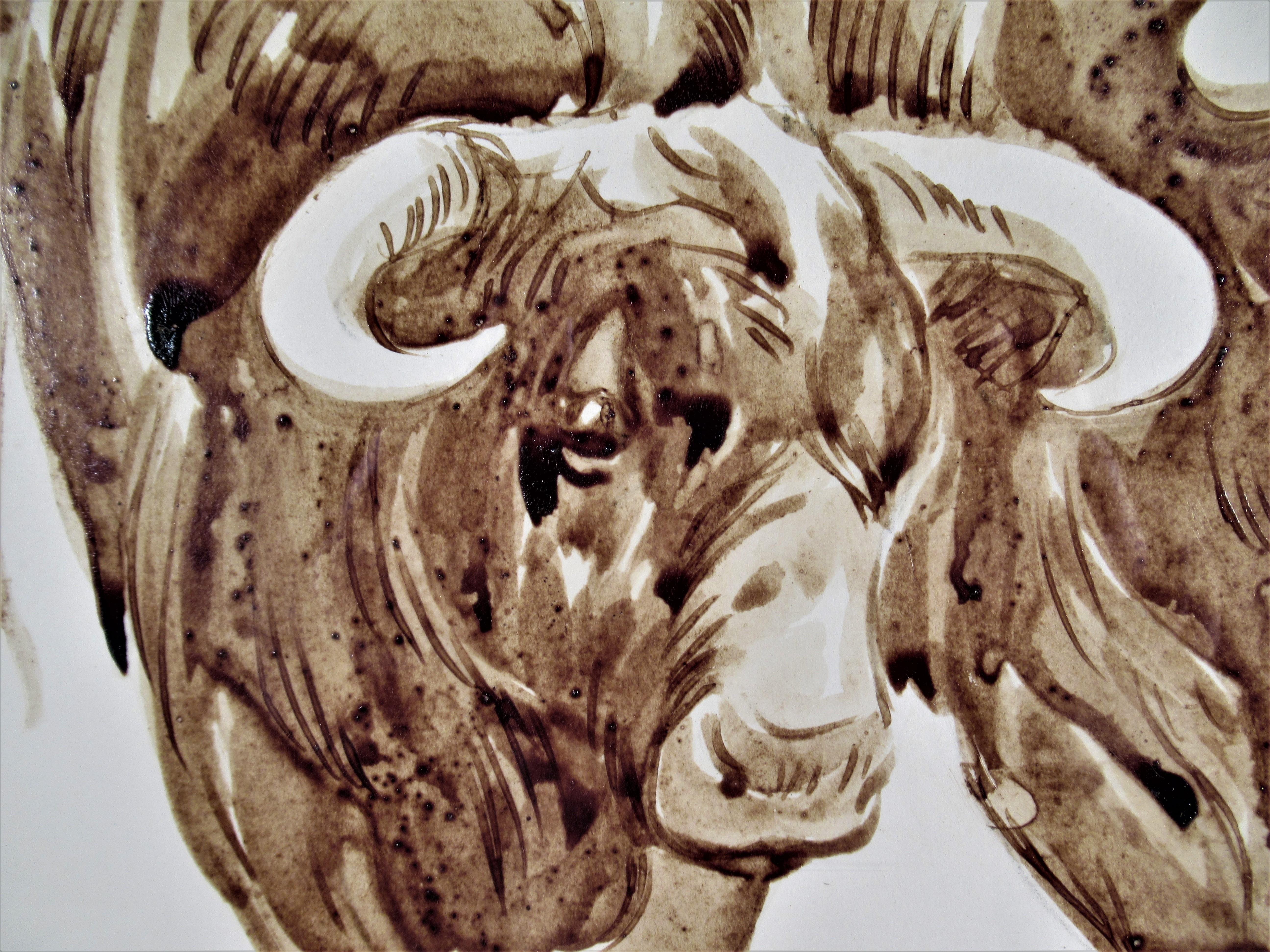 Three bulls - American Realist Mixed Media Art by John Fulton Short