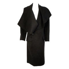 John Galliano Black Wool Overcoat with Exaggerated Lapel