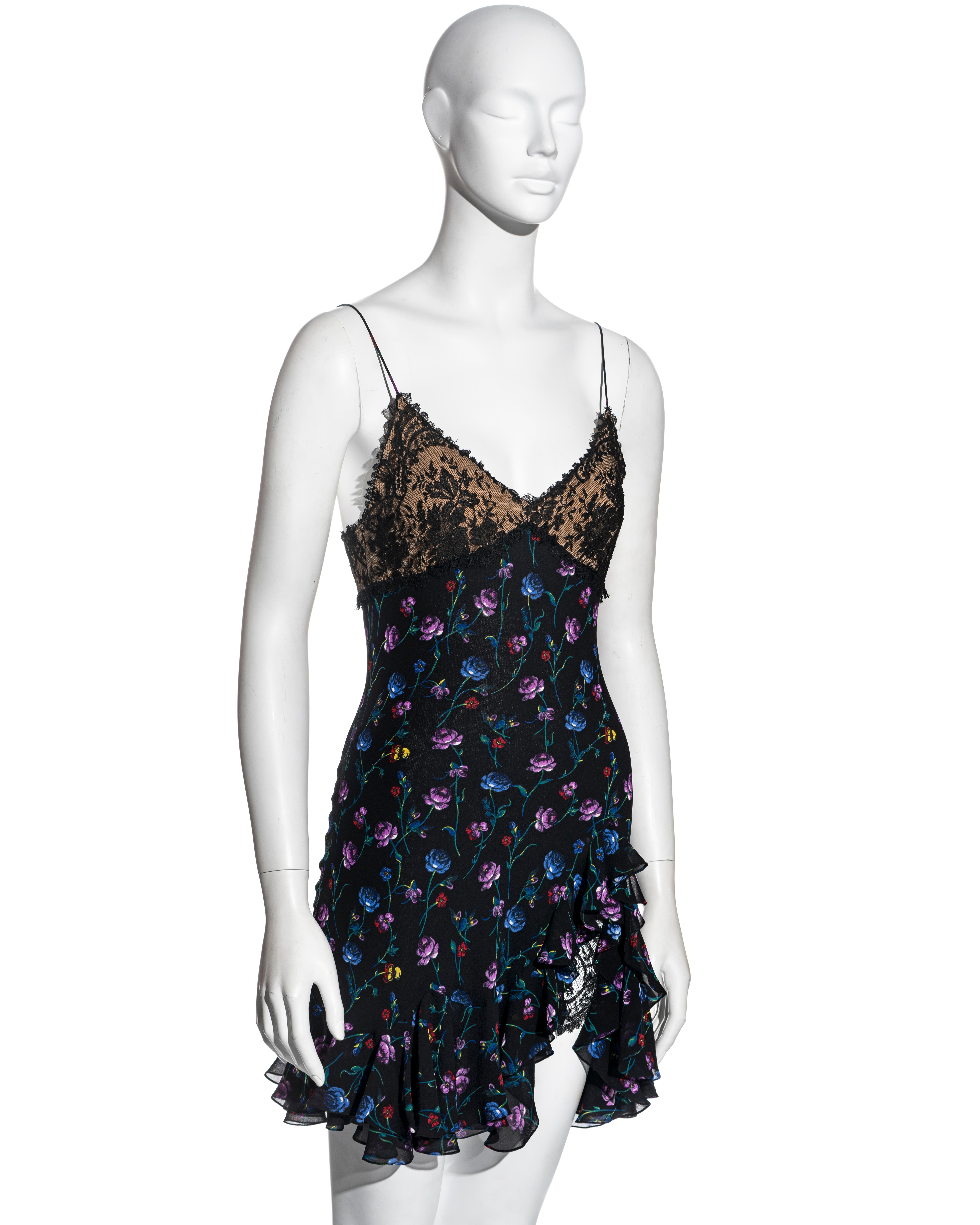 John Galliano floral silk jacquard and lace mini slip dress, ss 1997 2