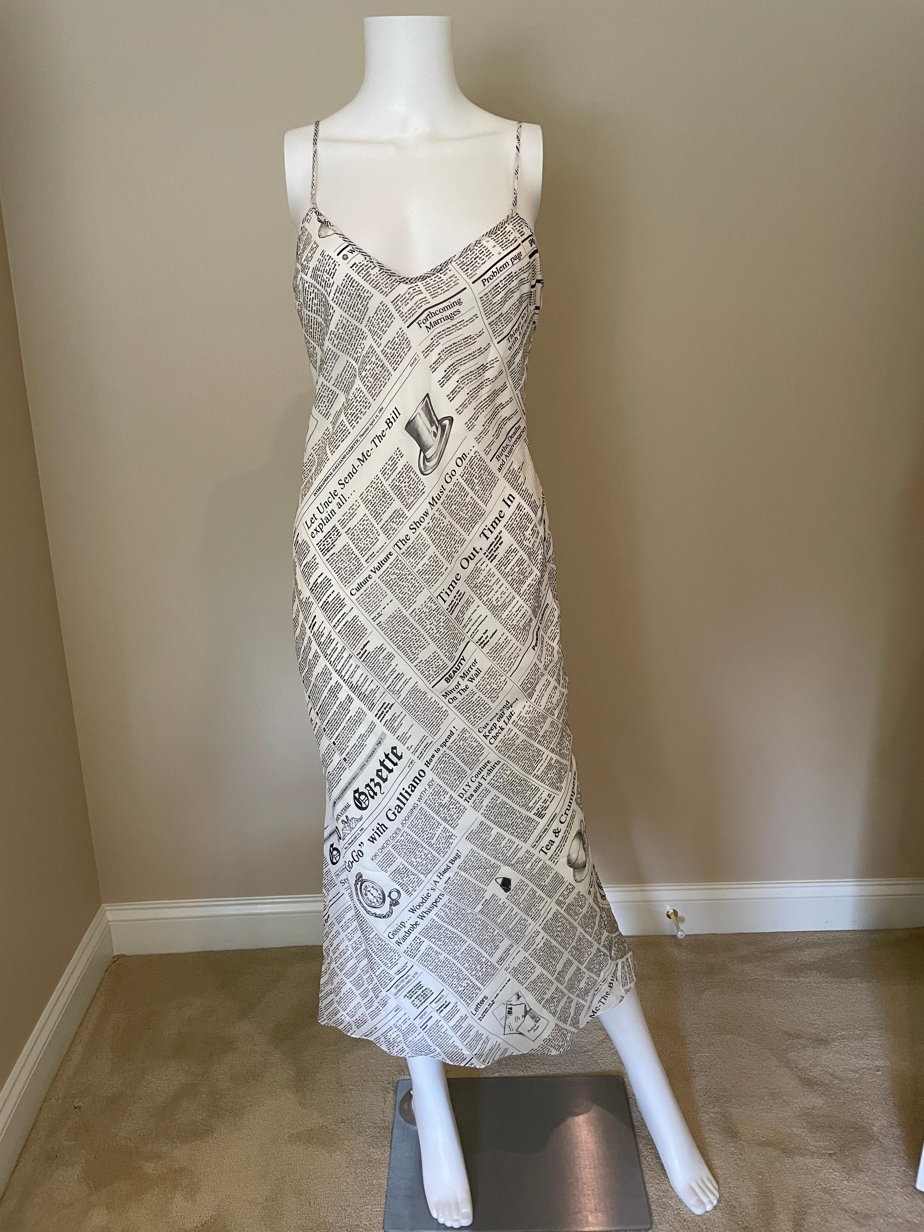 Runway Show Collection piece, new with tags, 2018 FW18 John Galliano famous newspaper gazette print. 100% silk slip dress, lined. No flaws. Has some stretch to it. I believe this can fit an array of sizes. Marked F40.