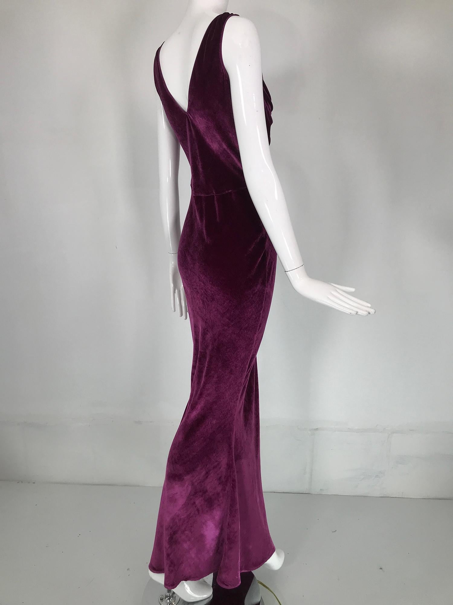 John Galliano 1930s Inspired Bias Cut Wine Velvet Evening Dress Early 2000's 6