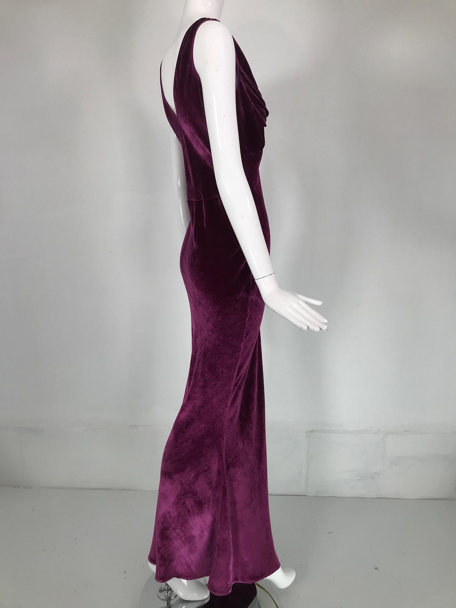 John Galliano 1930s Inspired Bias Cut Wine Velvet Evening Dress Early 2000's 7