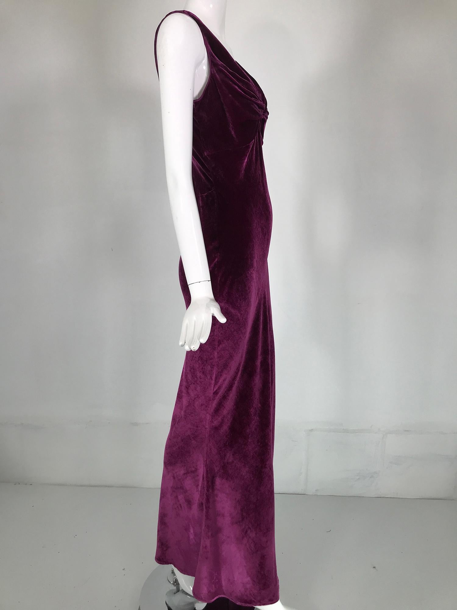 John Galliano 1930s Inspired Bias Cut Wine Velvet Evening Dress Early 2000's 8