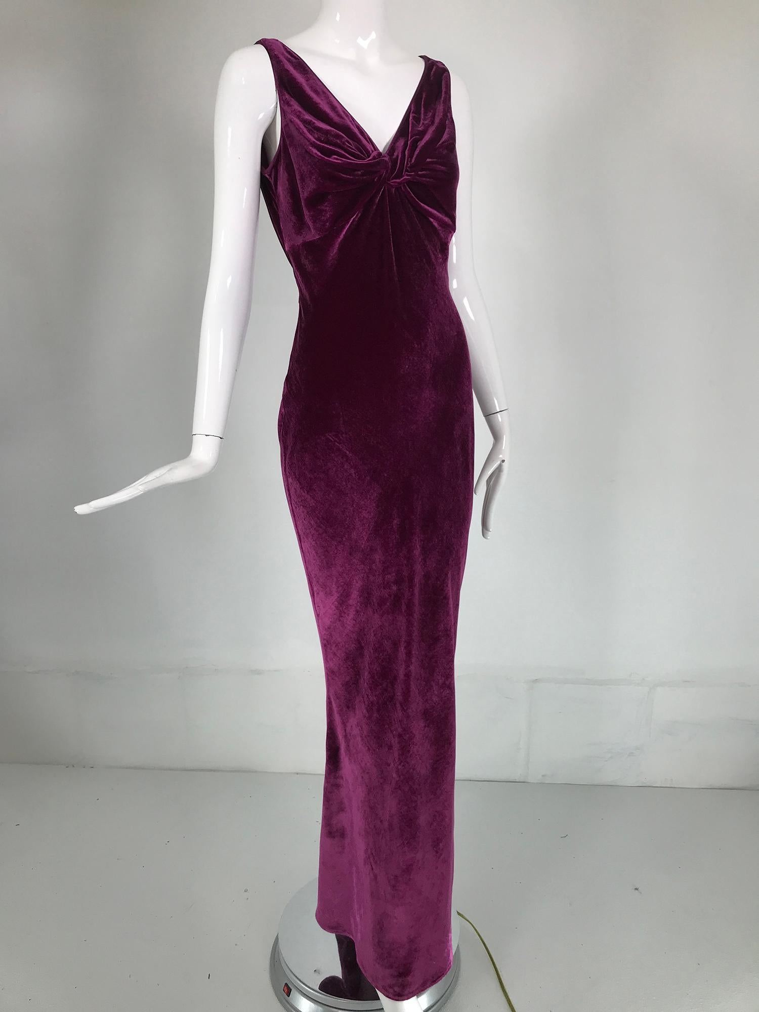 John Galliano 1930s Inspired Bias Cut Wine Velvet Evening Dress Early 2000's 9