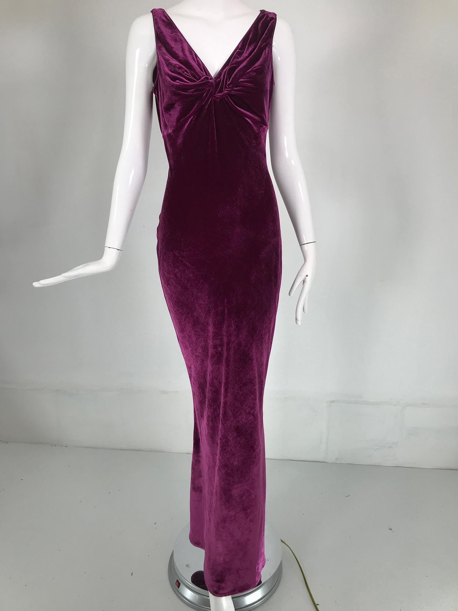 John Galliano 1930s Inspired Bias Cut Wine Velvet Evening Dress Early 2000's 10