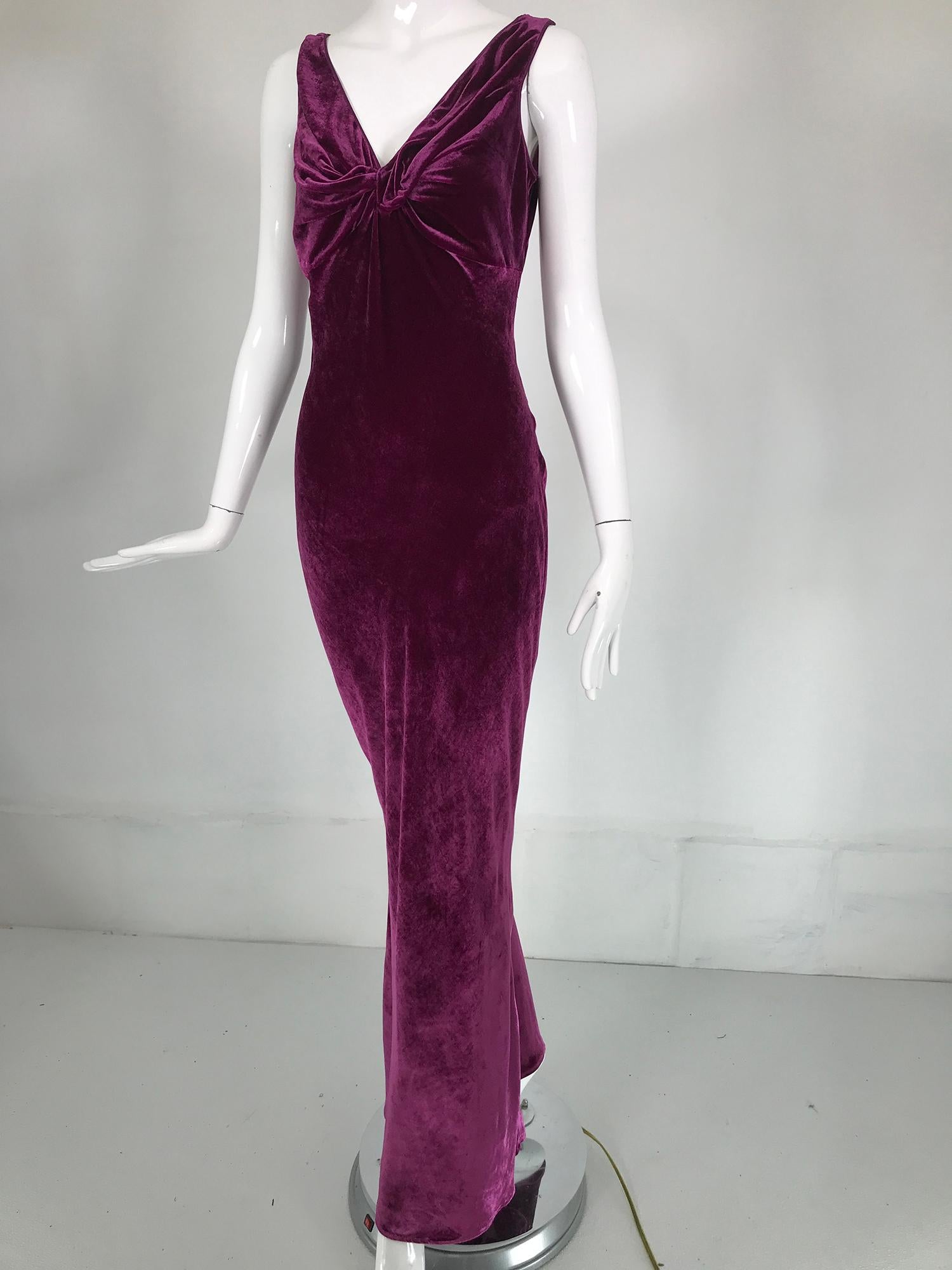 John Galliano 1930s Inspired Bias Cut Wine Velvet Evening Dress Early 2000's 11