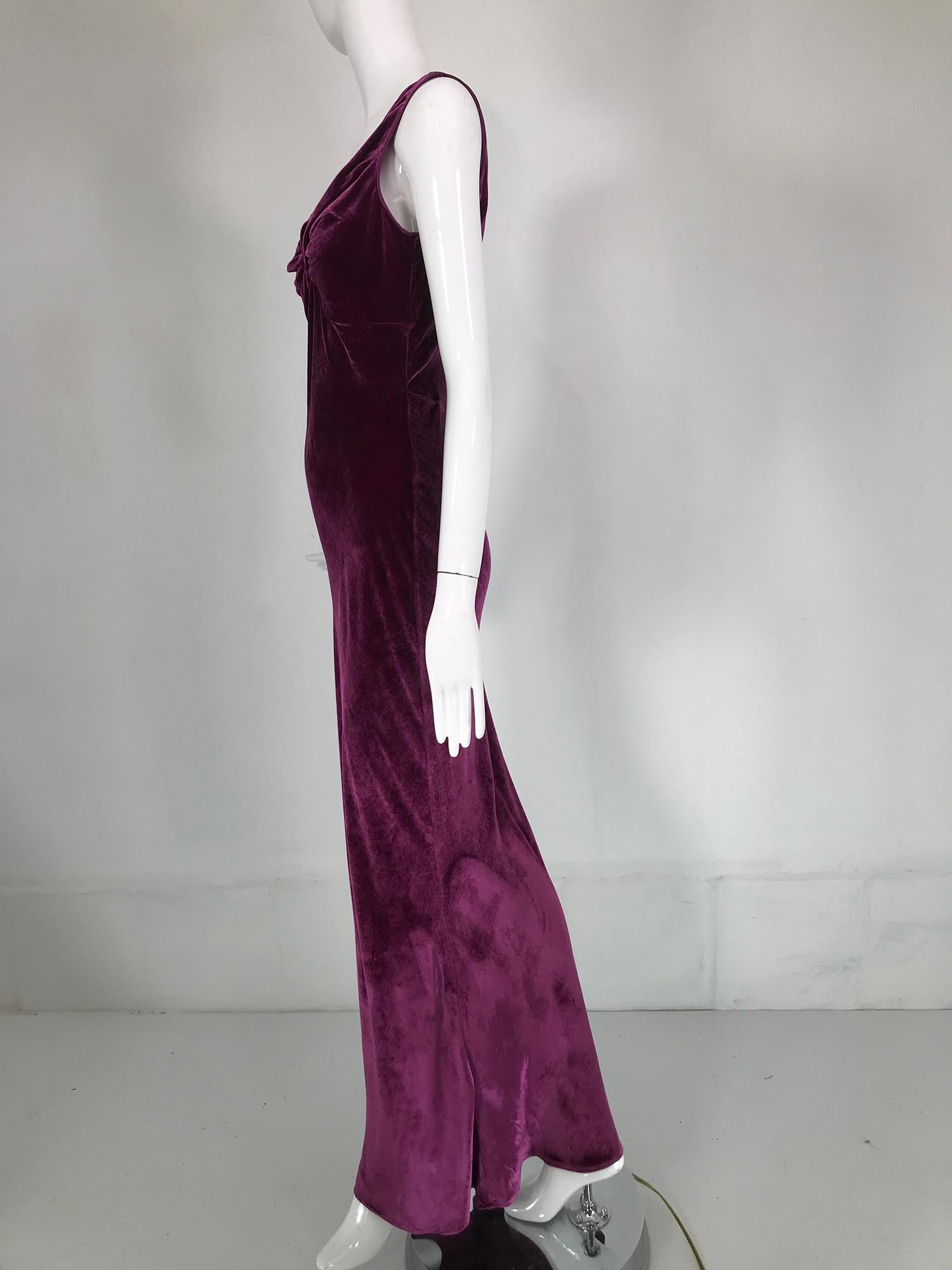 John Galliano 1930s Inspired Bias Cut Wine Velvet Evening Dress Early 2000's In Good Condition In West Palm Beach, FL