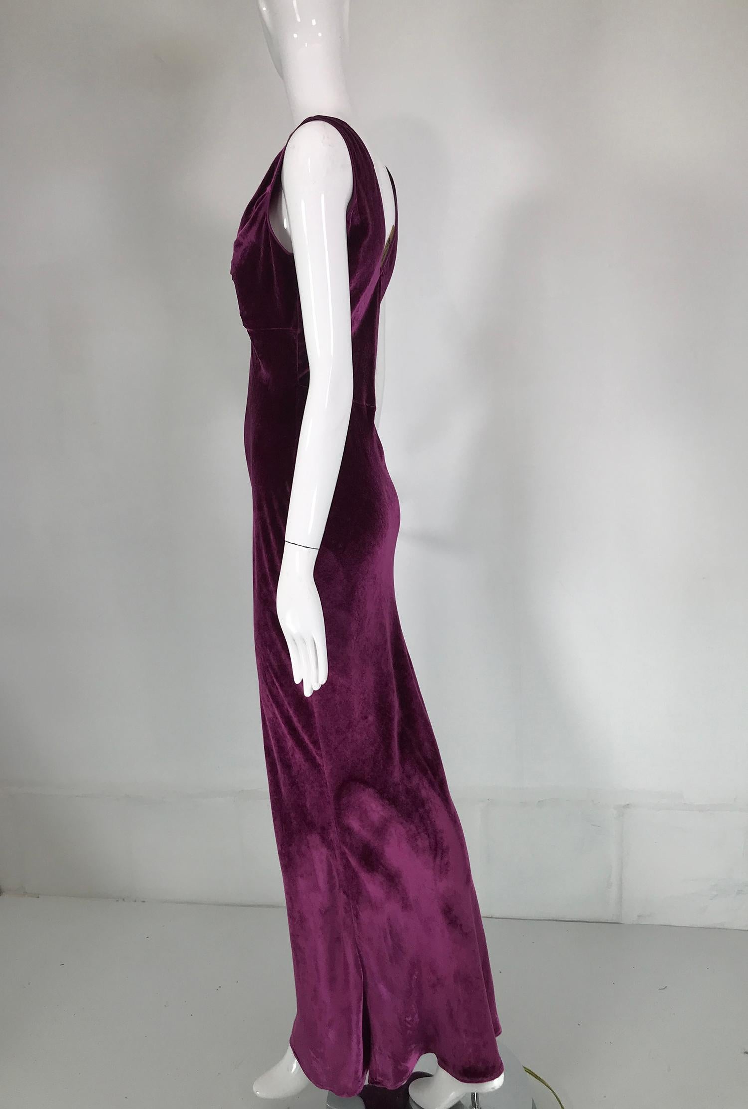 Women's John Galliano 1930s Inspired Bias Cut Wine Velvet Evening Dress Early 2000's
