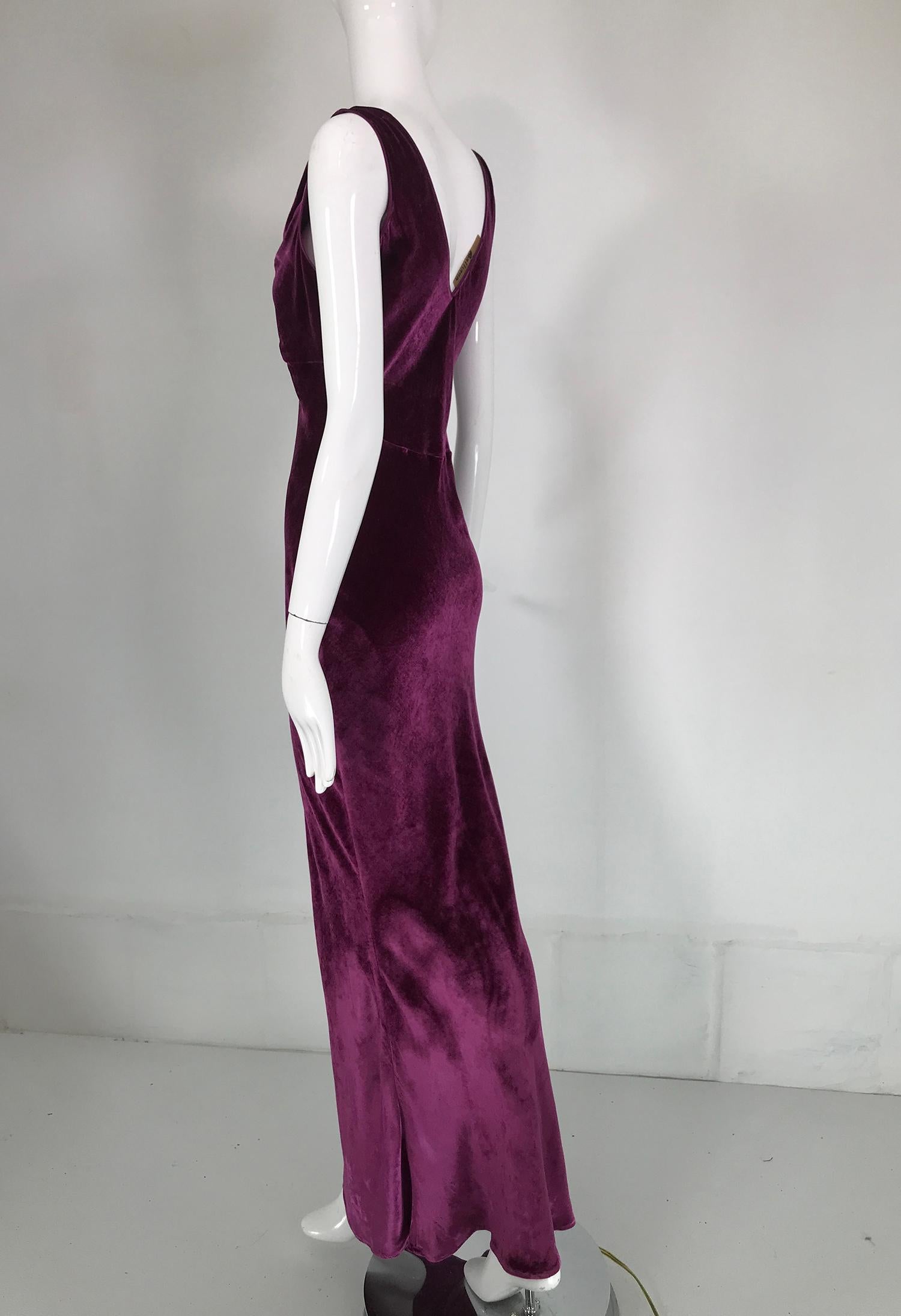 John Galliano 1930s Inspired Bias Cut Wine Velvet Evening Dress Early 2000's 1