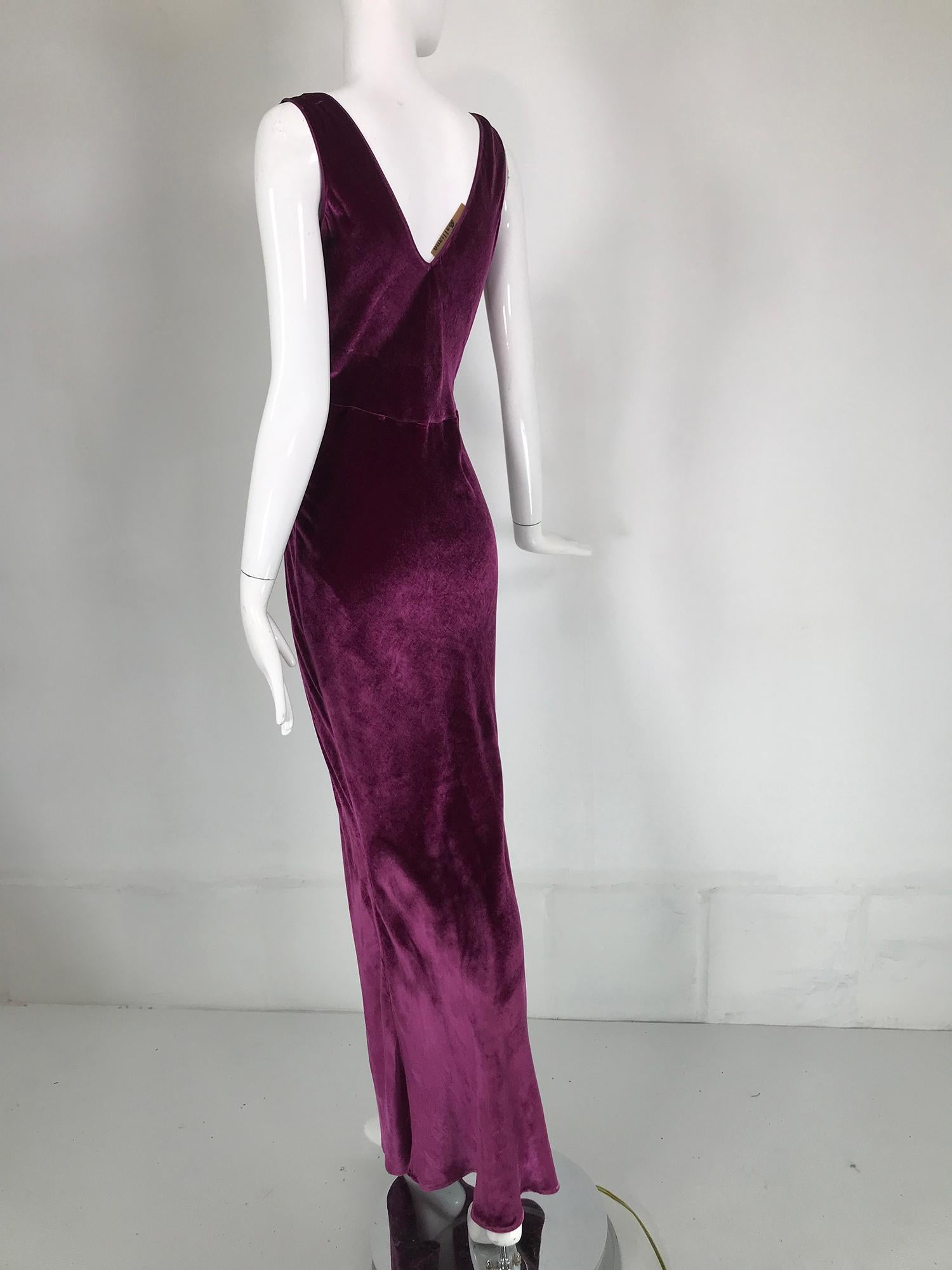 John Galliano 1930s Inspired Bias Cut Wine Velvet Evening Dress Early 2000's 2