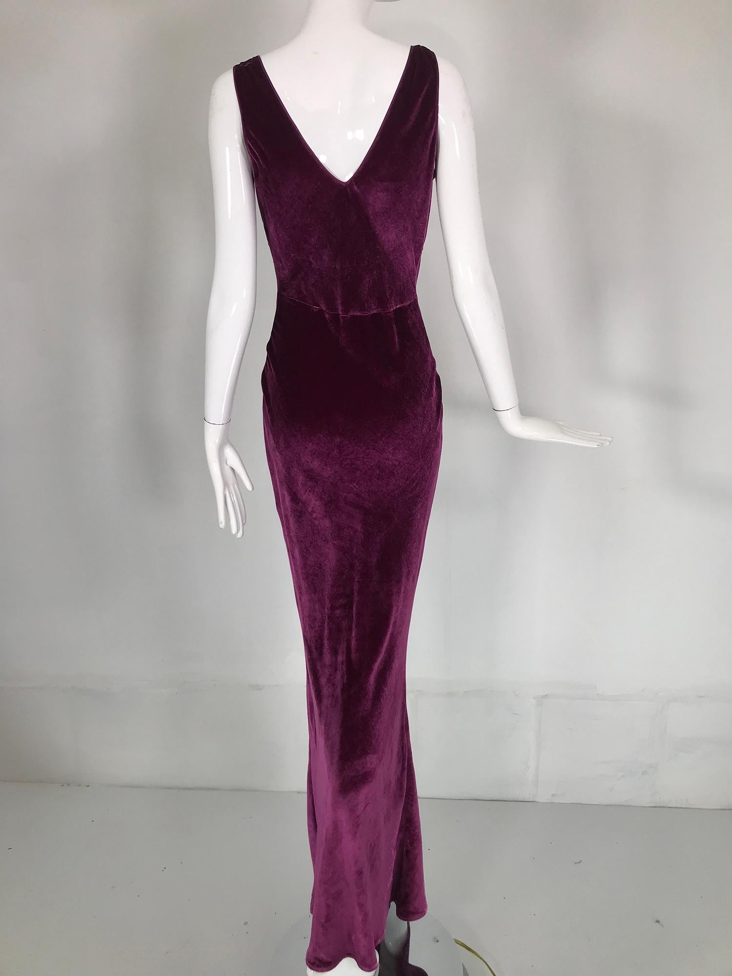John Galliano 1930s Inspired Bias Cut Wine Velvet Evening Dress Early 2000's 3