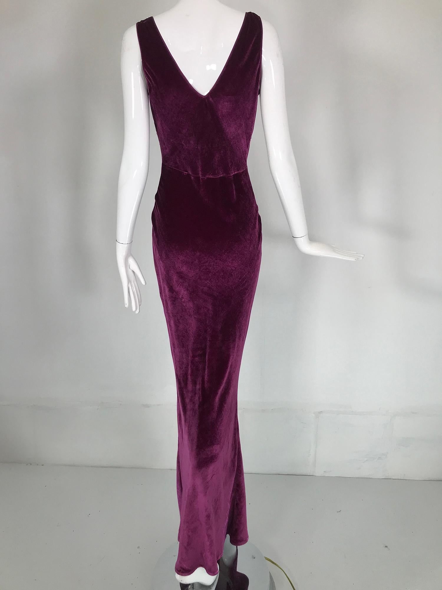 John Galliano 1930s Inspired Bias Cut Wine Velvet Evening Dress Early 2000's 4
