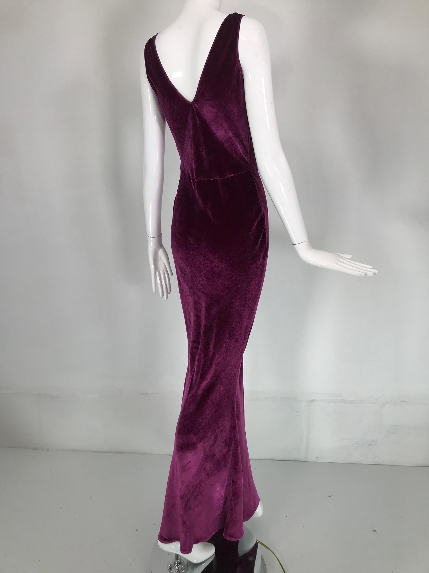 John Galliano 1930s Inspired Bias Cut Wine Velvet Evening Dress Early 2000's 5