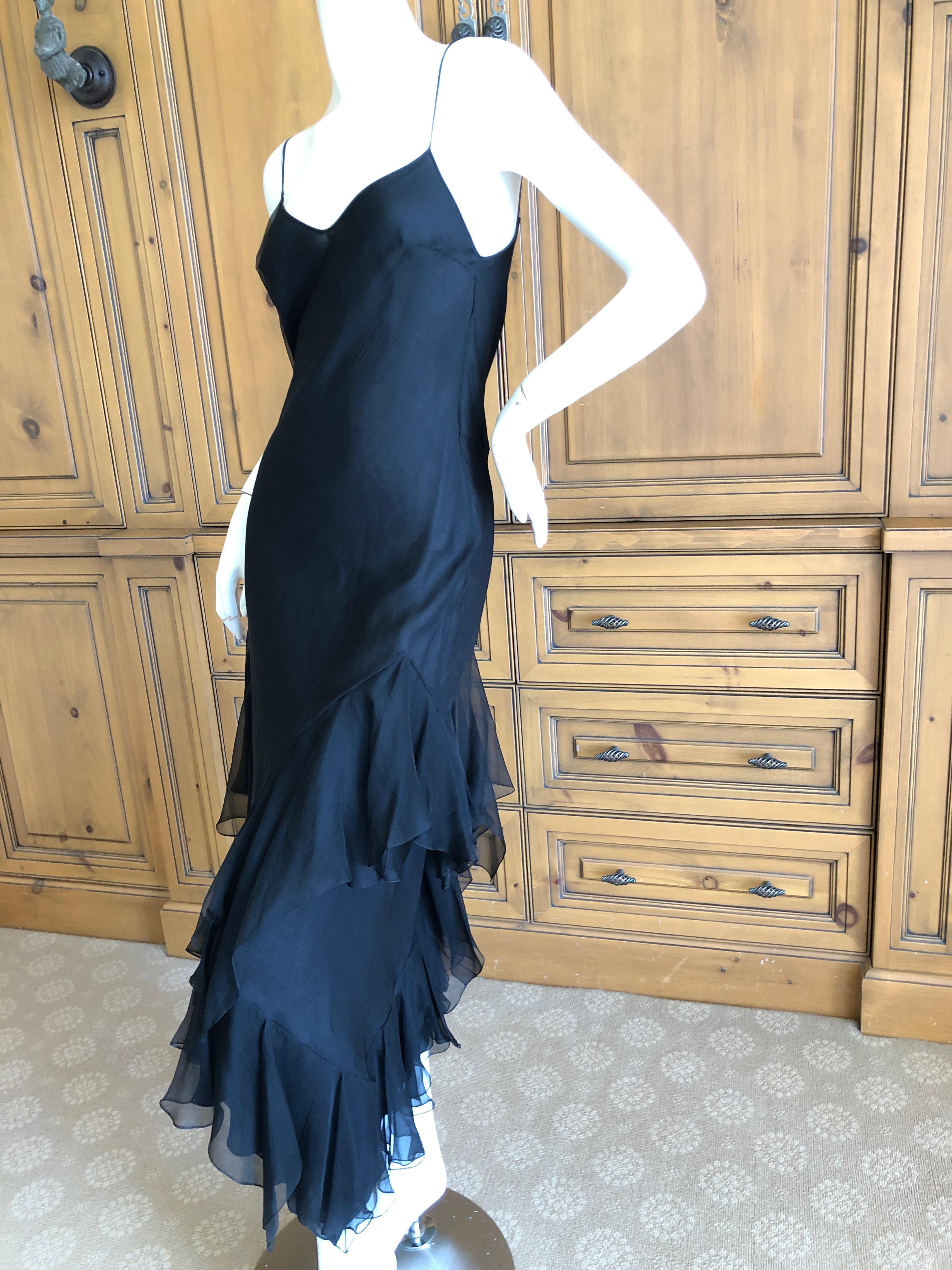 John Galliano 1990's Bias Cut Black Slip Dress with Flamenco Ruffles In Excellent Condition For Sale In Cloverdale, CA