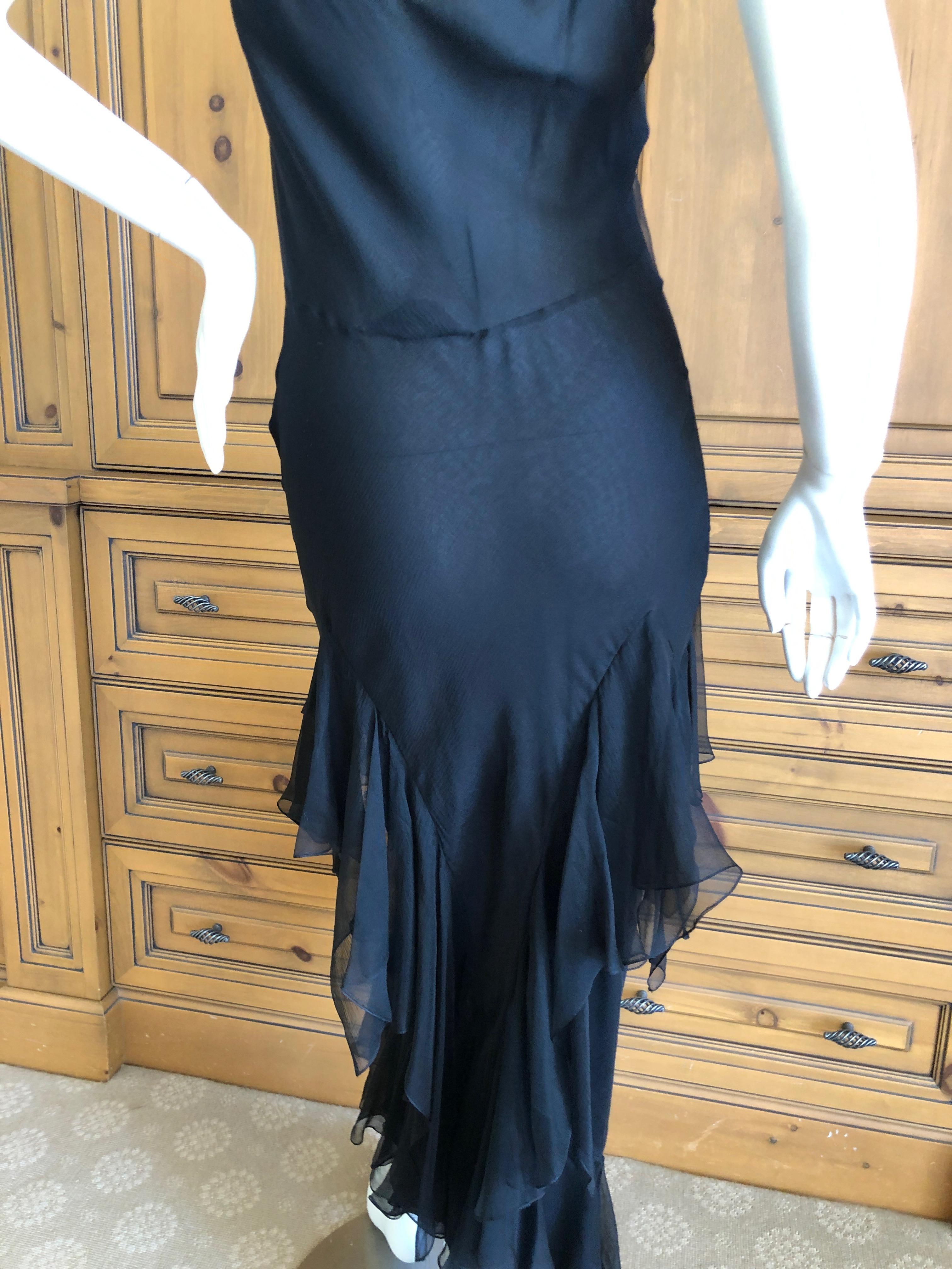 John Galliano 1990's Bias Cut Black Slip Dress with Flamenco Ruffles For Sale 1