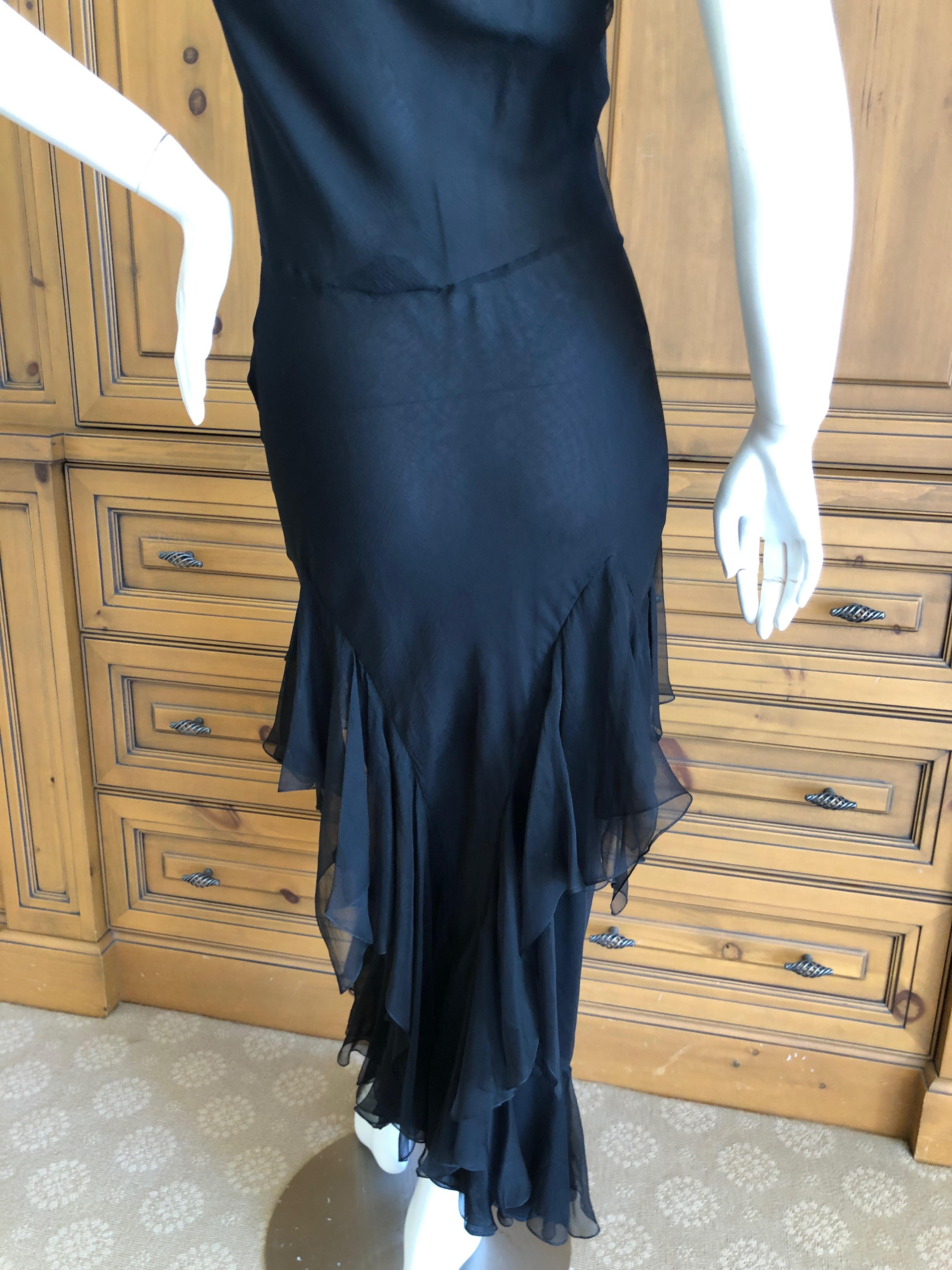 John Galliano 1990's Bias Cut Black Slip Dress with Flamenco Ruffles For Sale 2