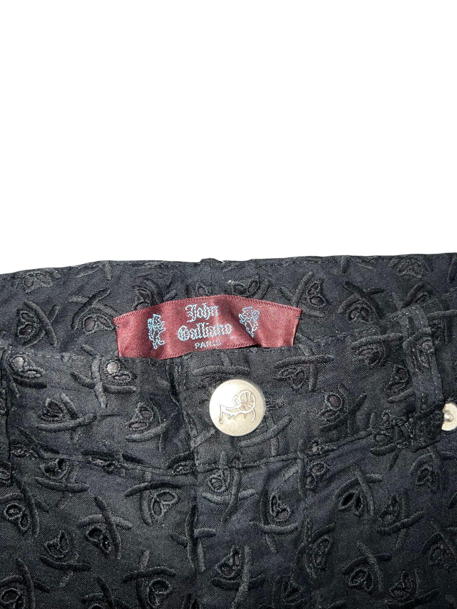 John Galliano 1990's Schwarz Floral Öse Bootcut Hose im Angebot 5