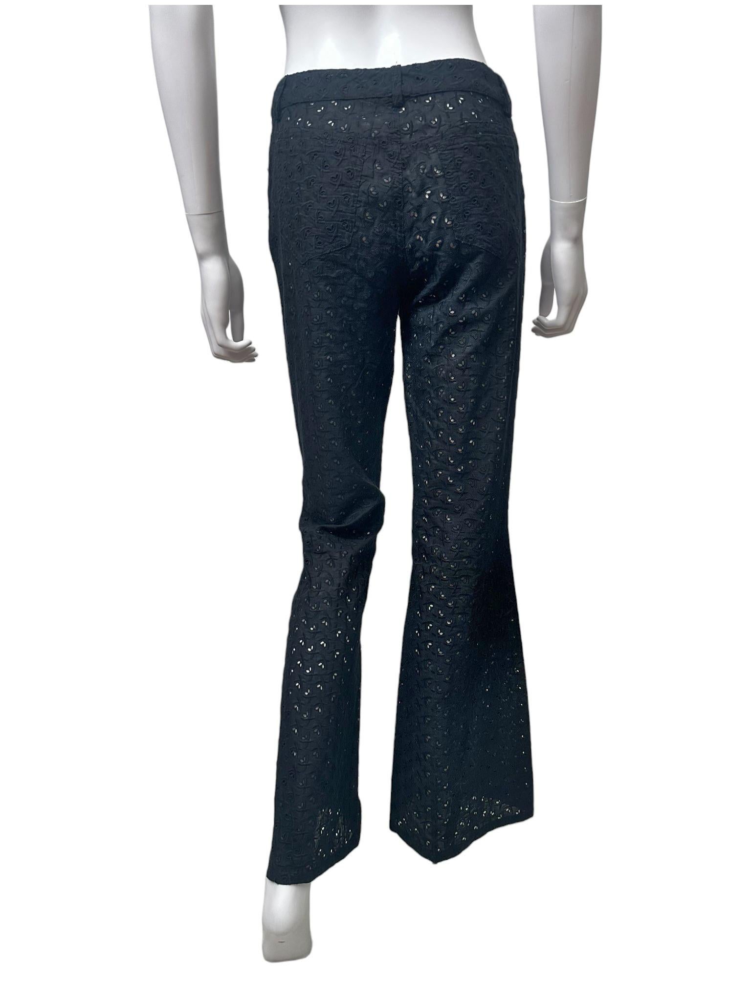 John Galliano 1990's Schwarz Floral Öse Bootcut Hose (Black) im Angebot