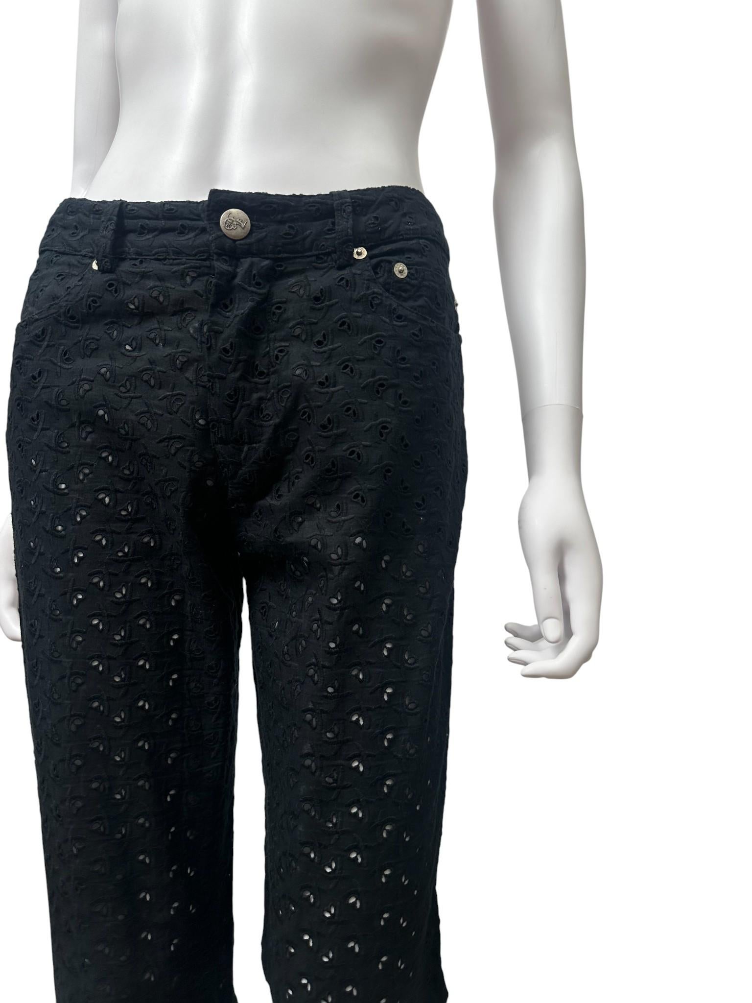 John Galliano 1990's Schwarz Floral Öse Bootcut Hose im Angebot 2