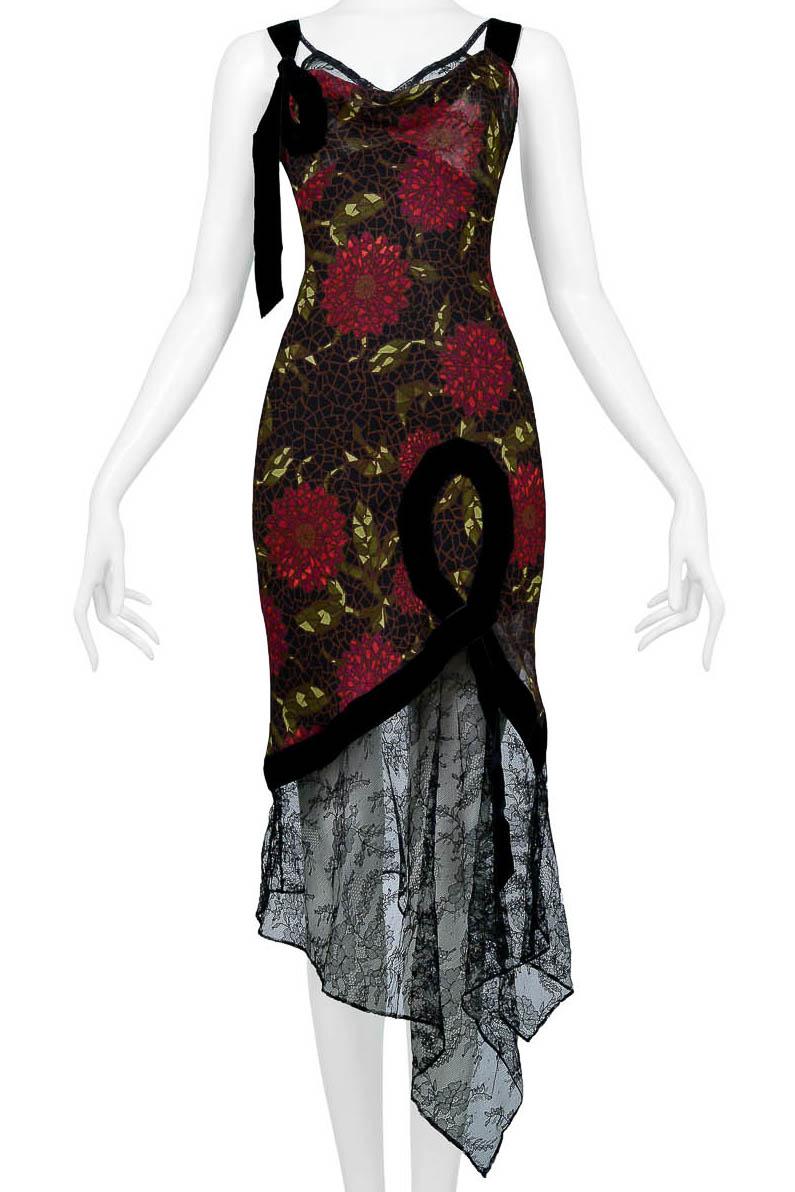 John Galliano 1990s Black Floral Silk And Lace Cocktail Dress In Excellent Condition In Los Angeles, CA
