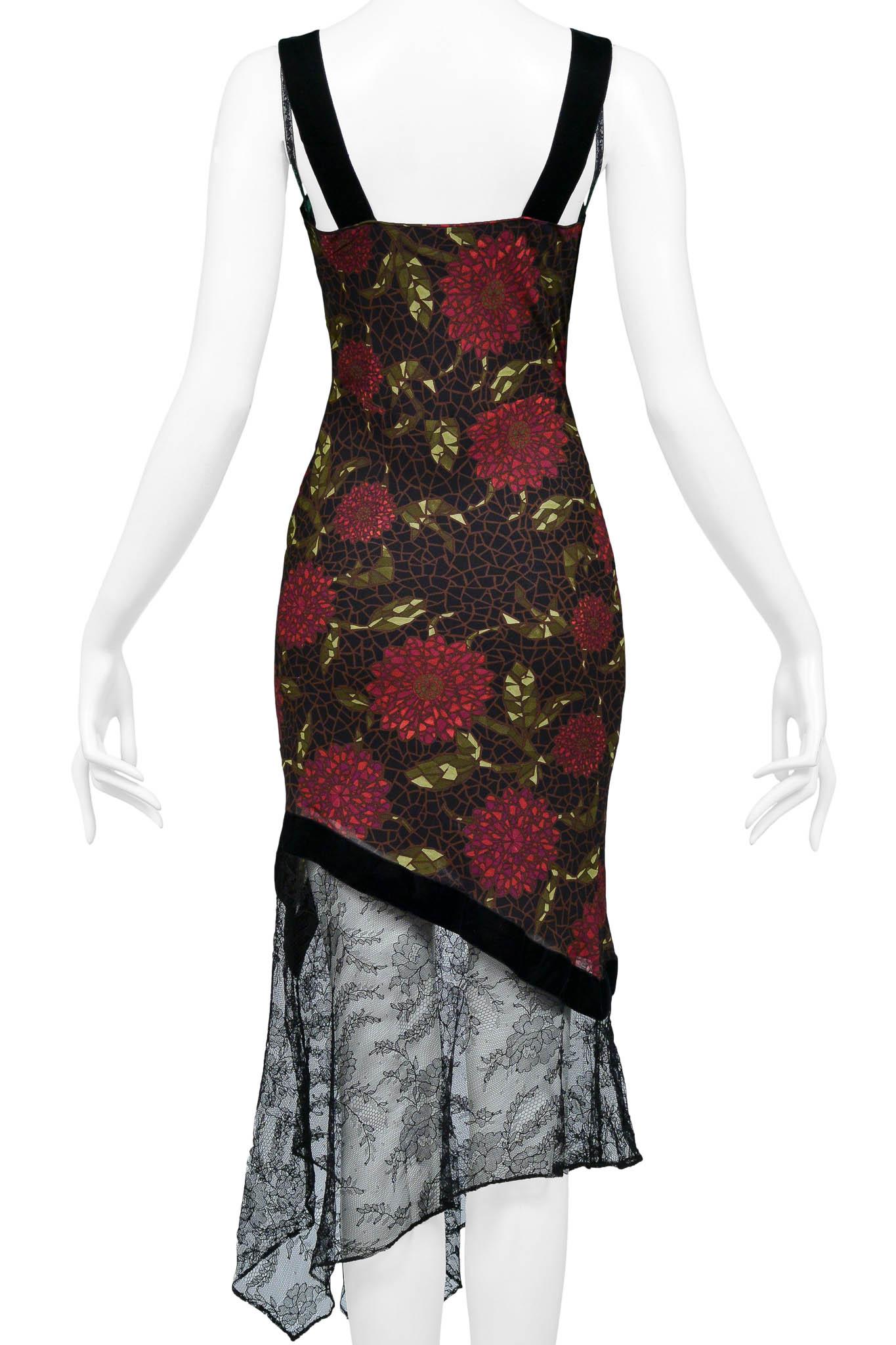 John Galliano 1990s Black Floral Silk And Lace Cocktail Dress 1