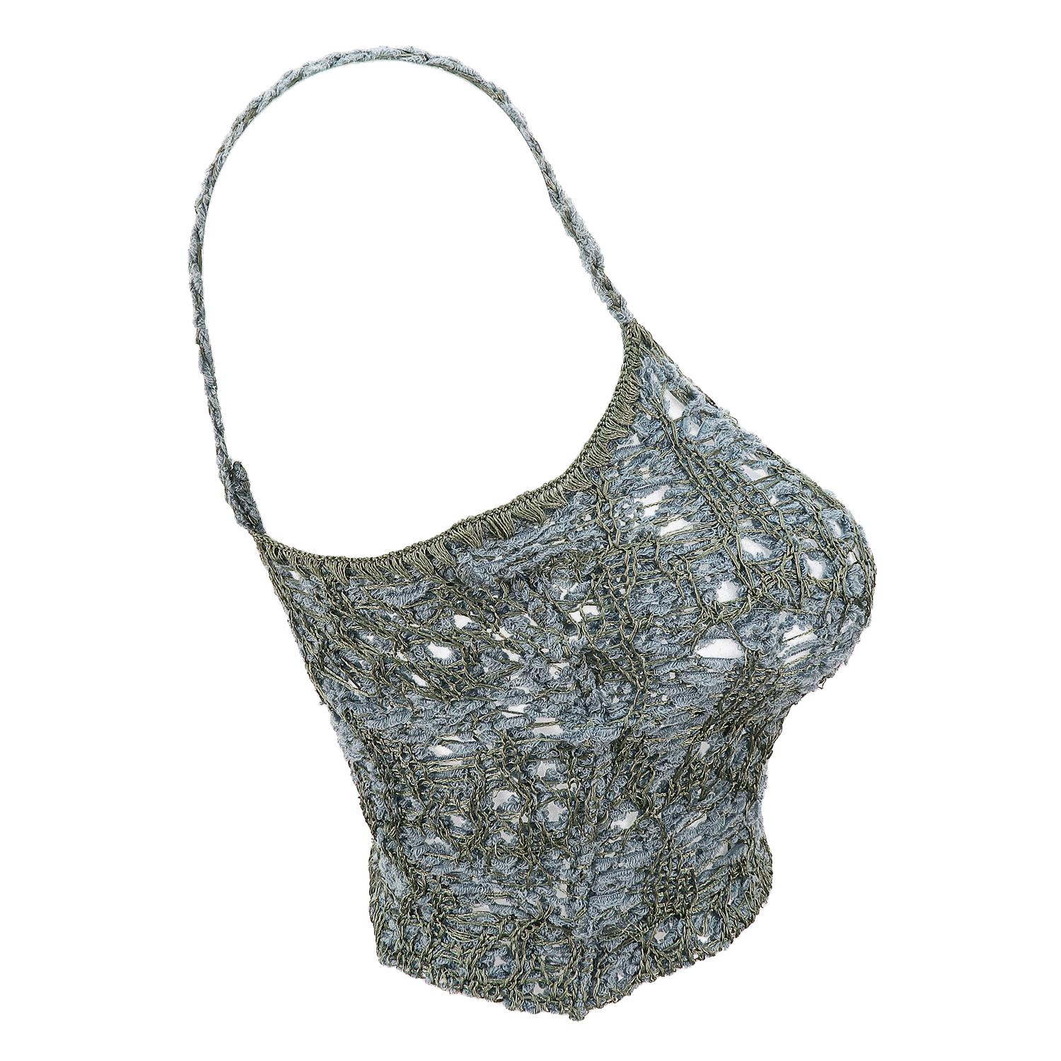 Gray John Galliano 1990s Crochet Effect Wool-Mix Strappy Top