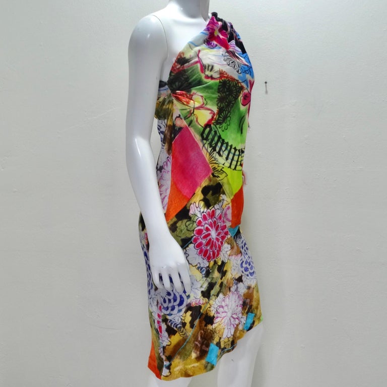John Galliano 1990s Floral Asymmetric Dress For Sale at 1stDibs
