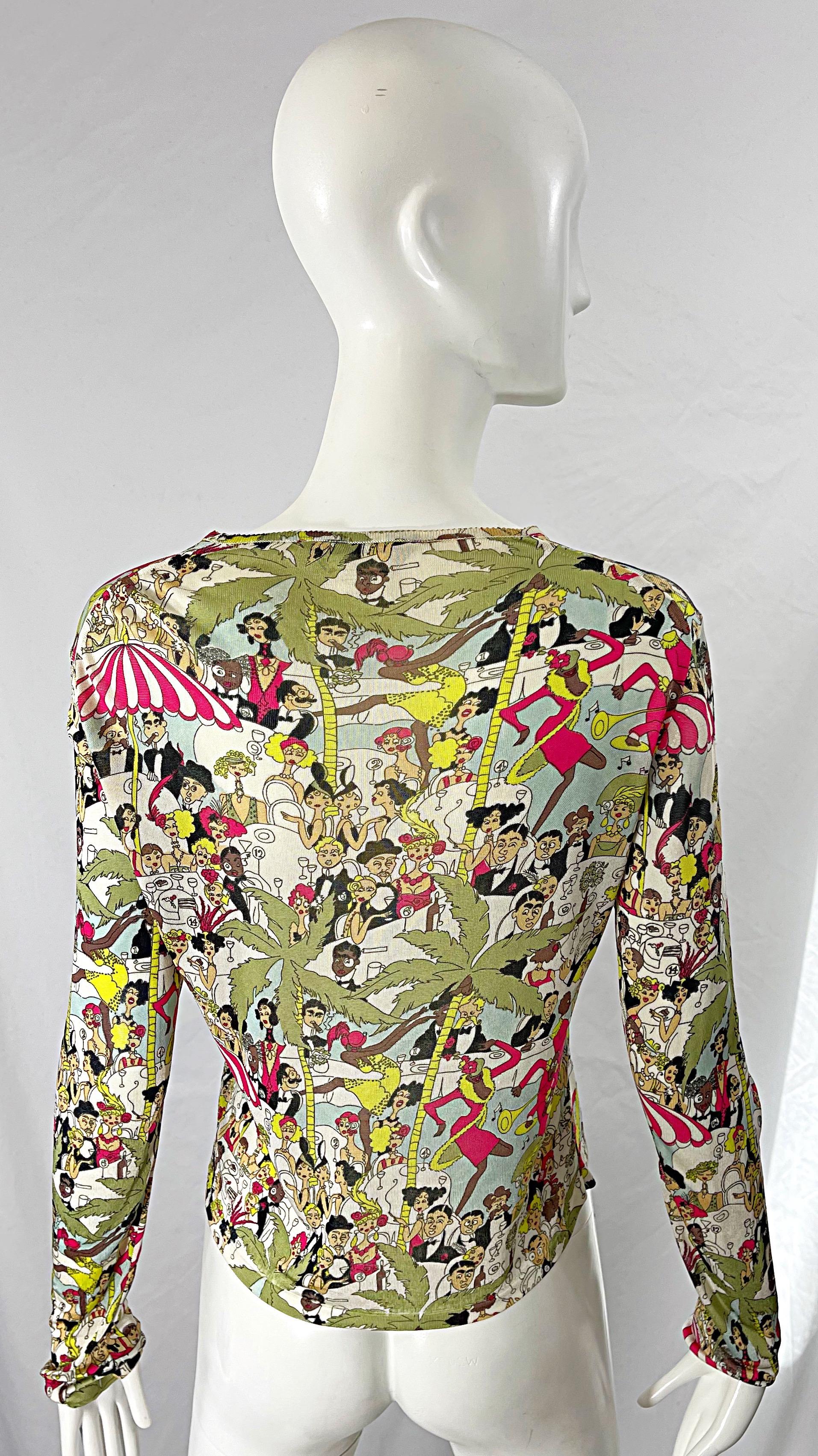 John Galliano 1990s Gatsby Roaring 20s Print Rayon Vintage 90s Cardigan Top For Sale 4
