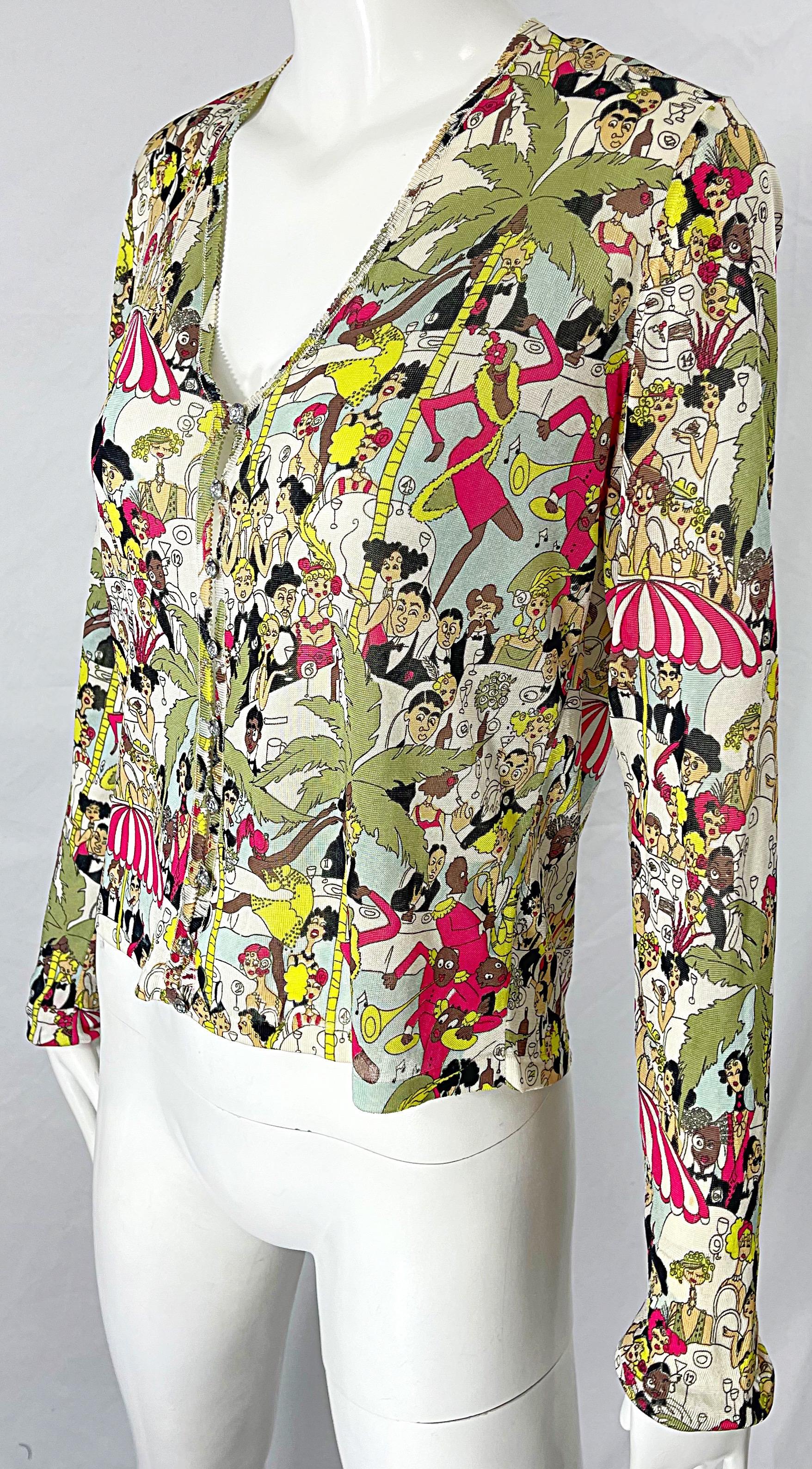 John Galliano 1990er Gatsby 20er Jahre Print Rayon Vintage 90er Strickjacke Top mit Trägermuster  im Angebot 8