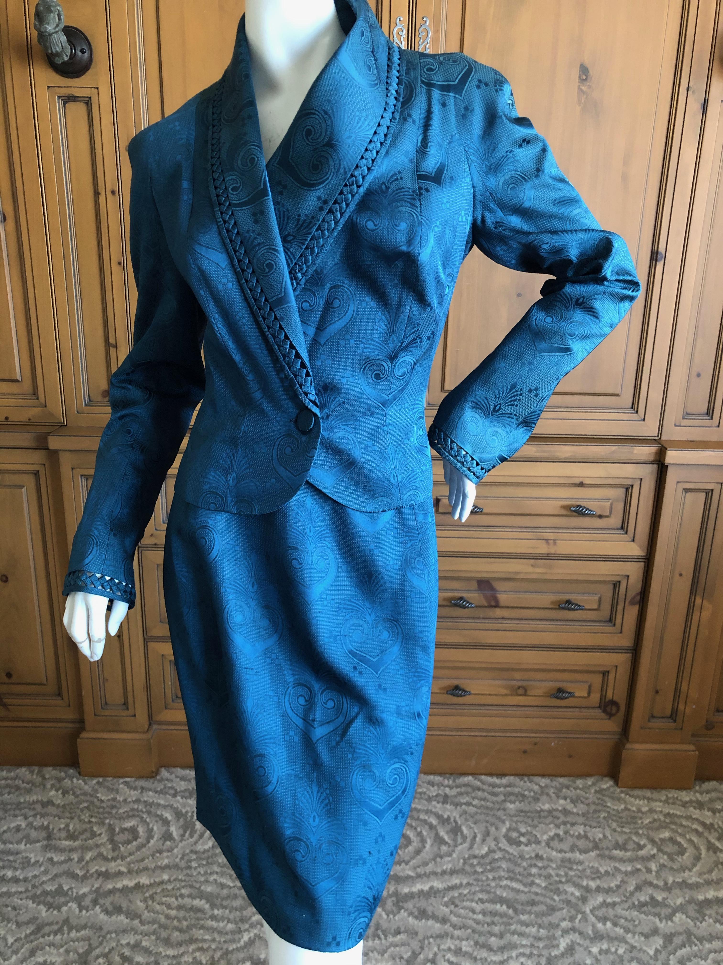  John Galliano 1990's Green Jacquard Skirt Suit  In Excellent Condition For Sale In Cloverdale, CA