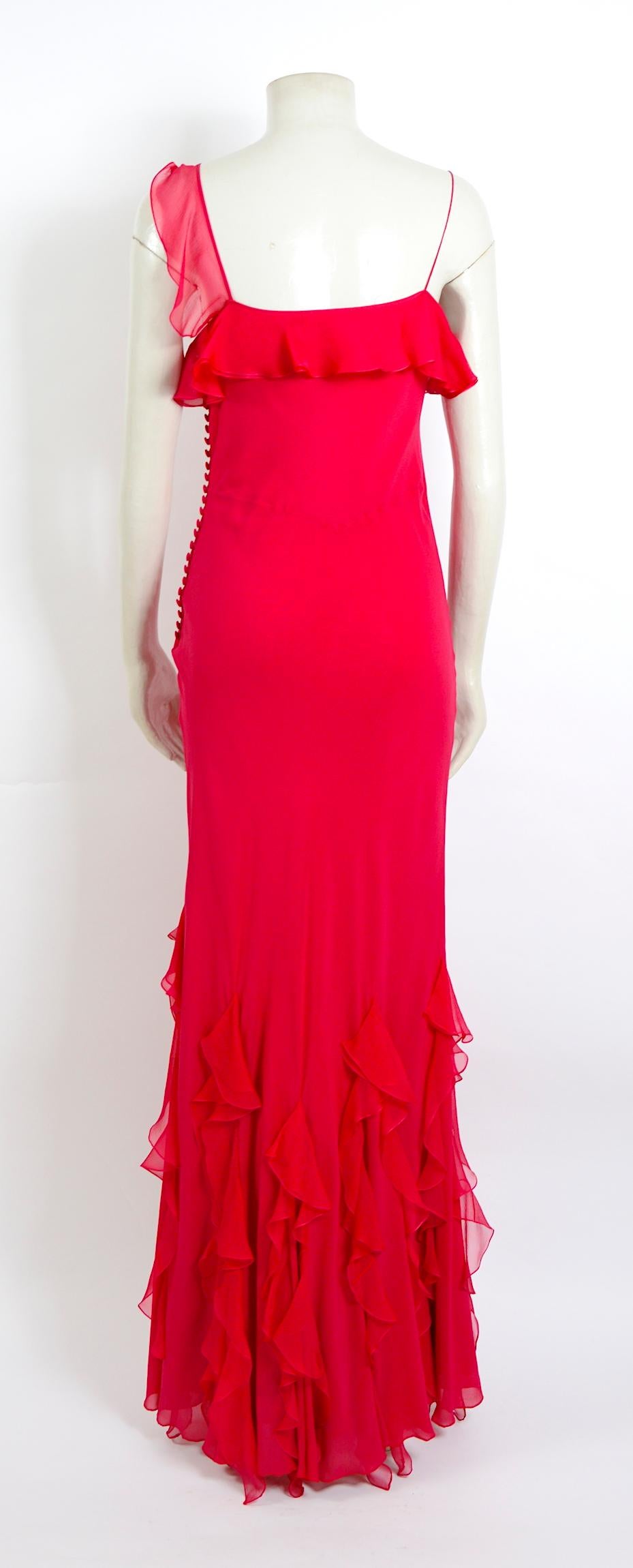 John Galliano 1990s vintage red silk bias cut ruffle dress In Excellent Condition In Antwerp, BE