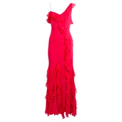 John Galliano 1990s Retro red silk bias cut ruffle dress