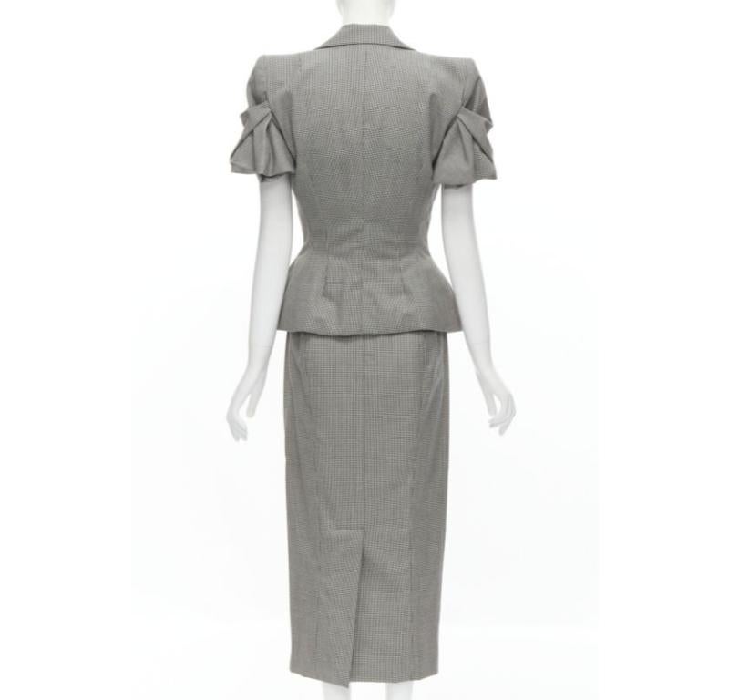 Women's JOHN GALLIANO 1995 Vintage grey houndstooth padded hip jacket skirt Madonna IT40 For Sale