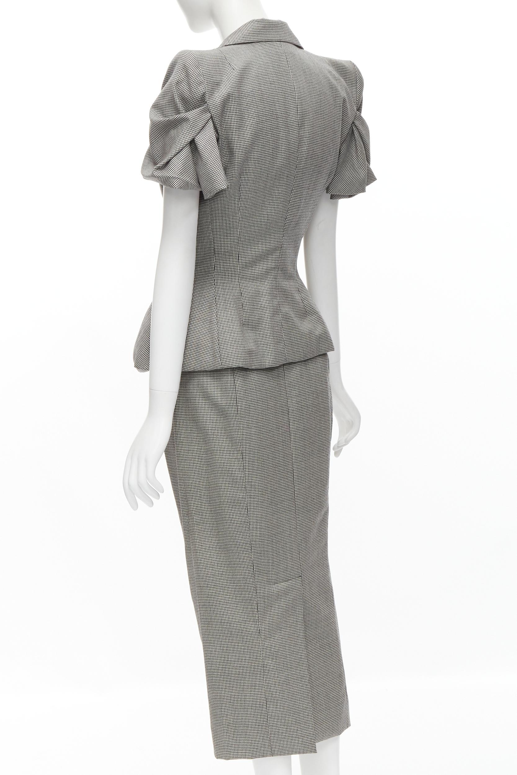 JOHN GALLIANO 1995 Vintage gris pied de poule padded hip jacket skirt Madonna IT40 1