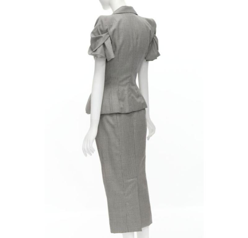 JOHN GALLIANO 1995 Vintage grey houndstooth padded hip jacket skirt Madonna IT40 For Sale 1